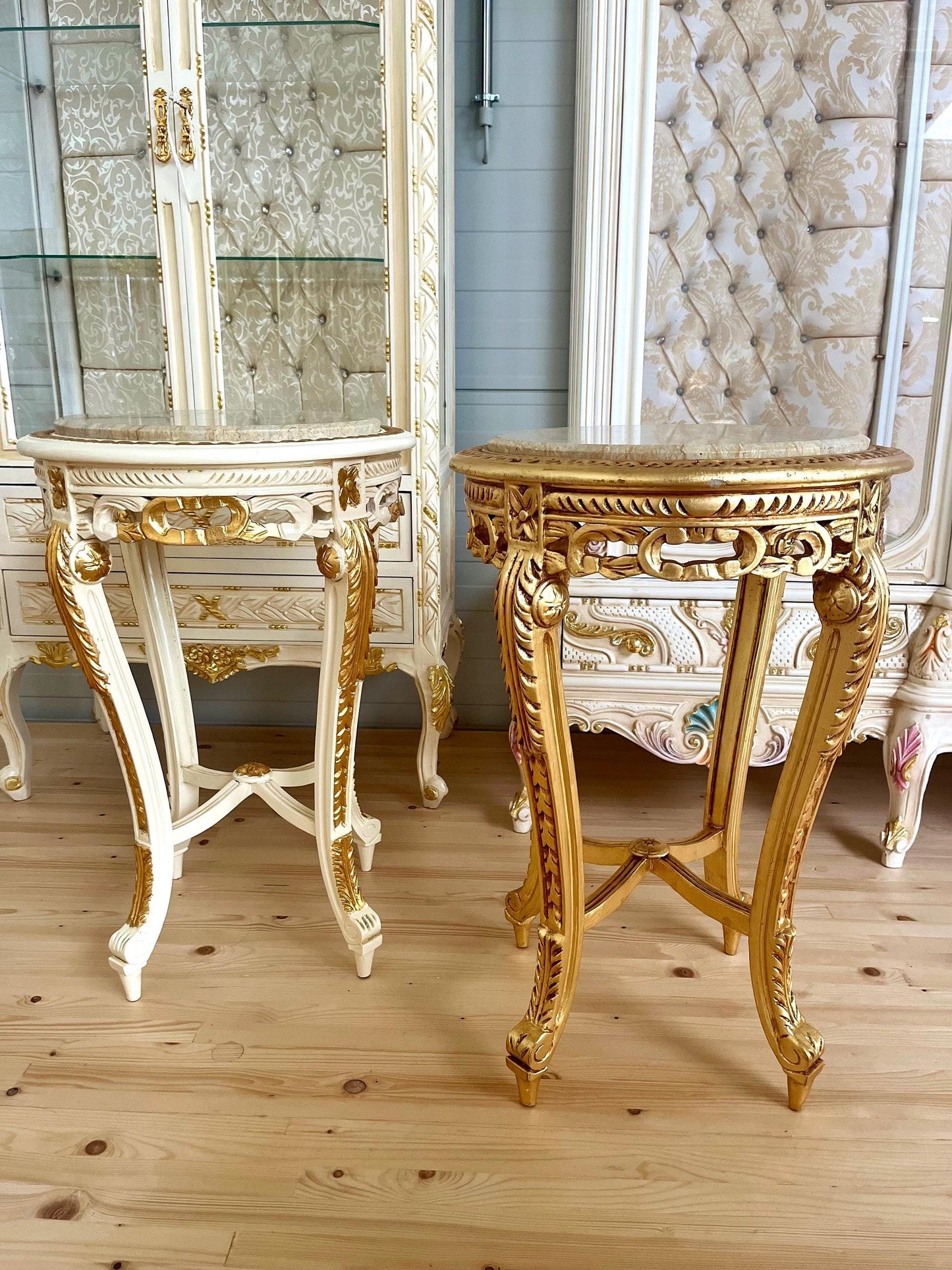 Side Table French Baroque Style with Marble Top Lamp Table Coffee Table Retro Antique Style White Finish Beige Marble for Home Decor