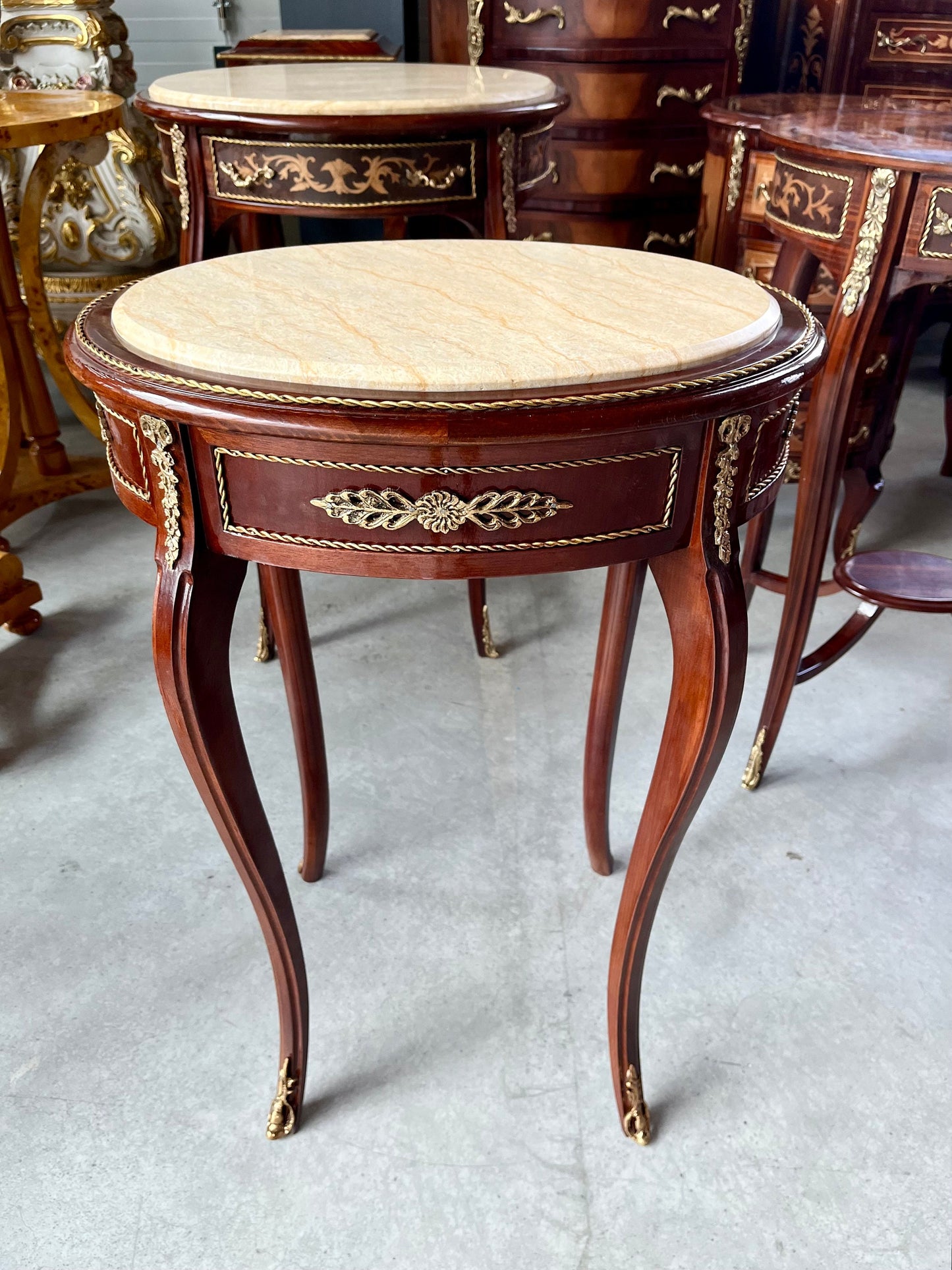Oval Marble Top Table, Side Table Marble Top, French Louis Baroque Style Wooden Tea Table Beige Color Marble Top Side Table