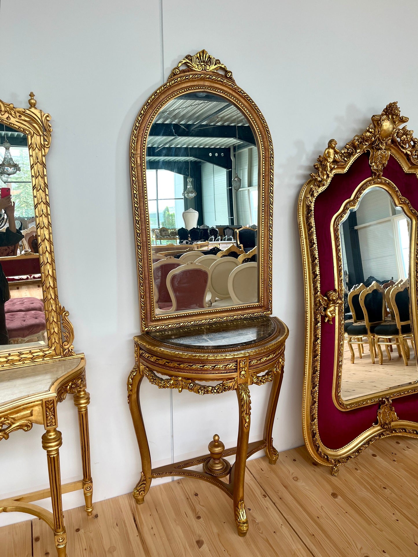 Konsolentisch mit Standspiegel Antik Barock Handarbeit Stil / Console Table with Standing Mirror Antique Baroque Handmade Marble Top