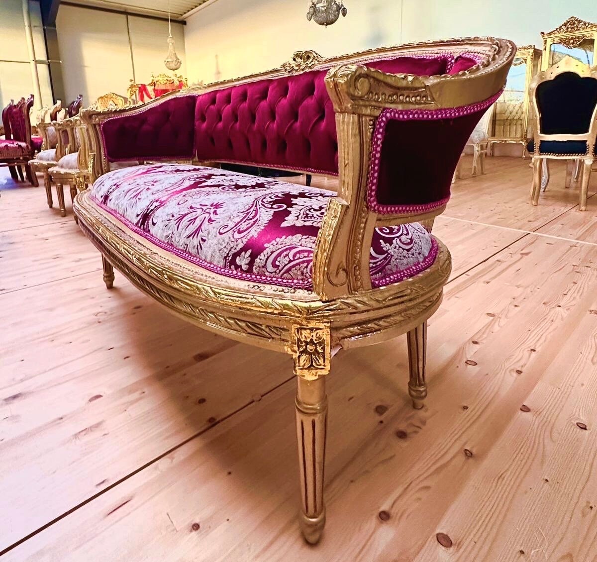 Sofa Set Red French Baroque Style Lounge Sofa Set in Bordeaux Floral Color French Settee for Lobby Living Room