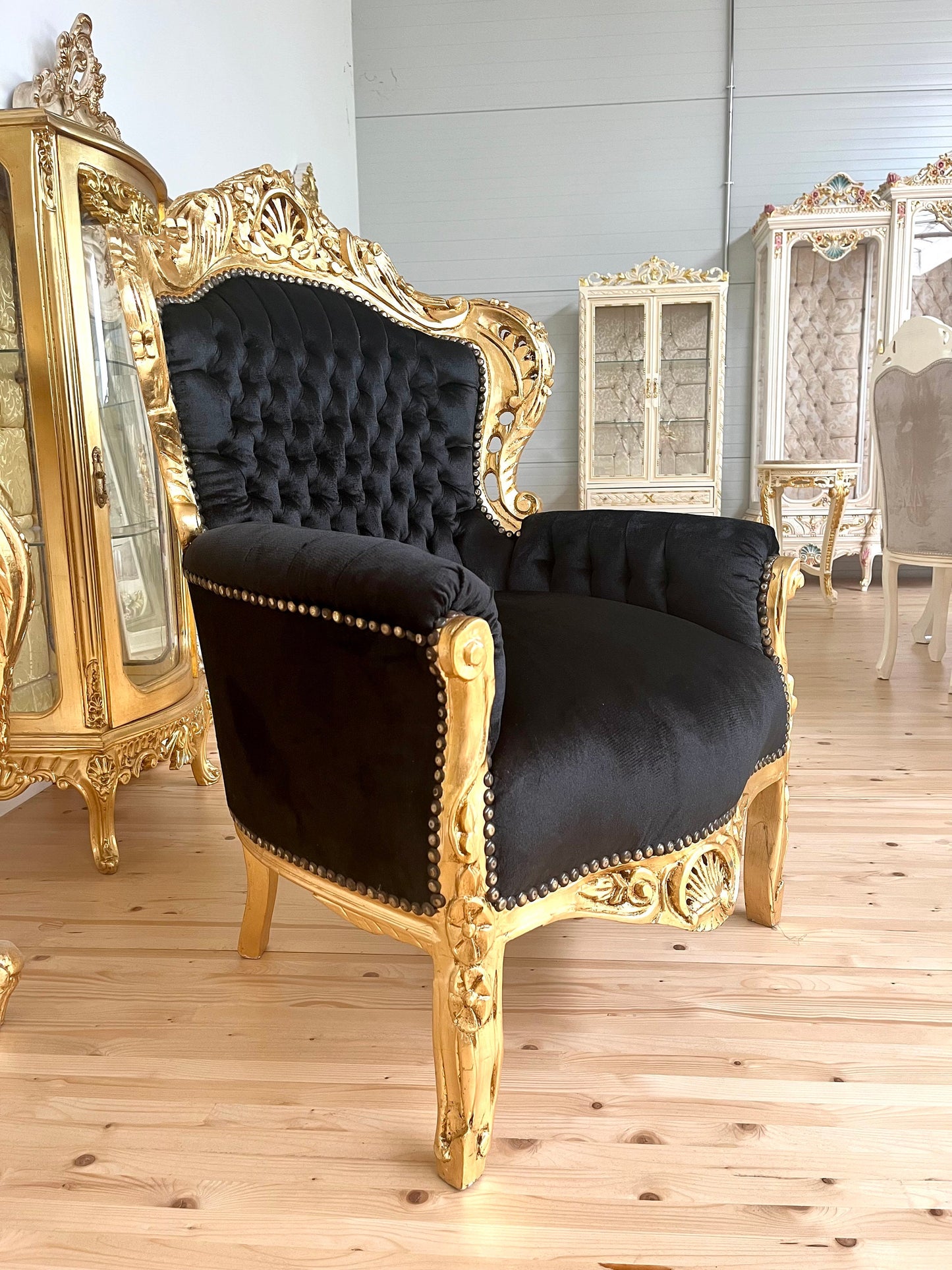 Französischer Barock-Sessel im Rokoko-Stil /French Baroque Rococo Style Armchair - Gold Black