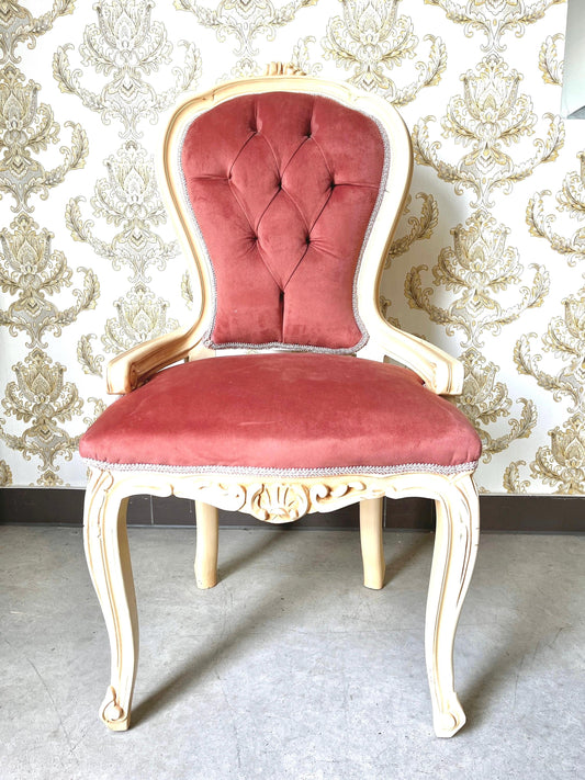 Accent Chair Classic Baroque Style in Beautiful Rose Berry Velvet French Louis Style Chair Beige Wooden Frame for Lounge Room
