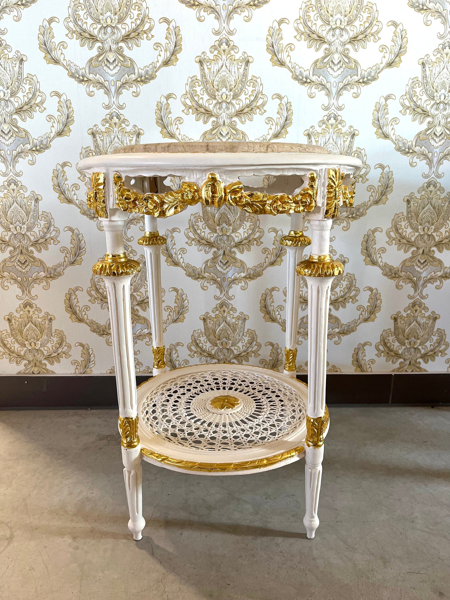 Side Table French Baroque Style with Marble Top Side Table Antique Style Silver Finish Home Decor Side Table