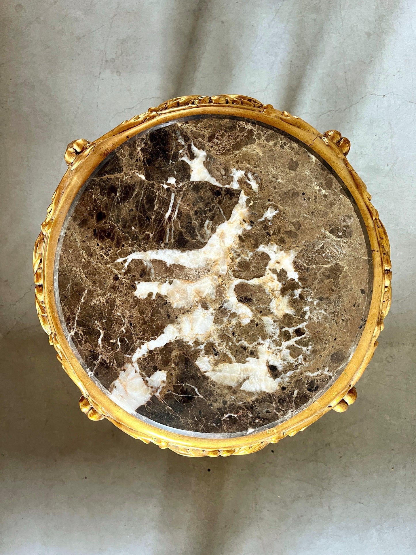 Round Side Table French Louis Antique Style Handmade Side Table with Brown Marble Top Retro Baroque Style In Gold Finish for Home Decor