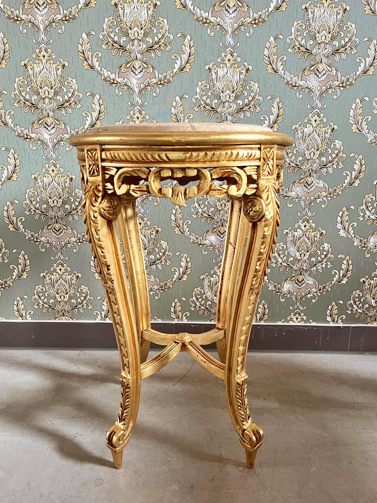 Side Table French Louis Antique Style with Marble Slab Top Coffee Table Retro Baroque Style In Gold Finish for Home Decor