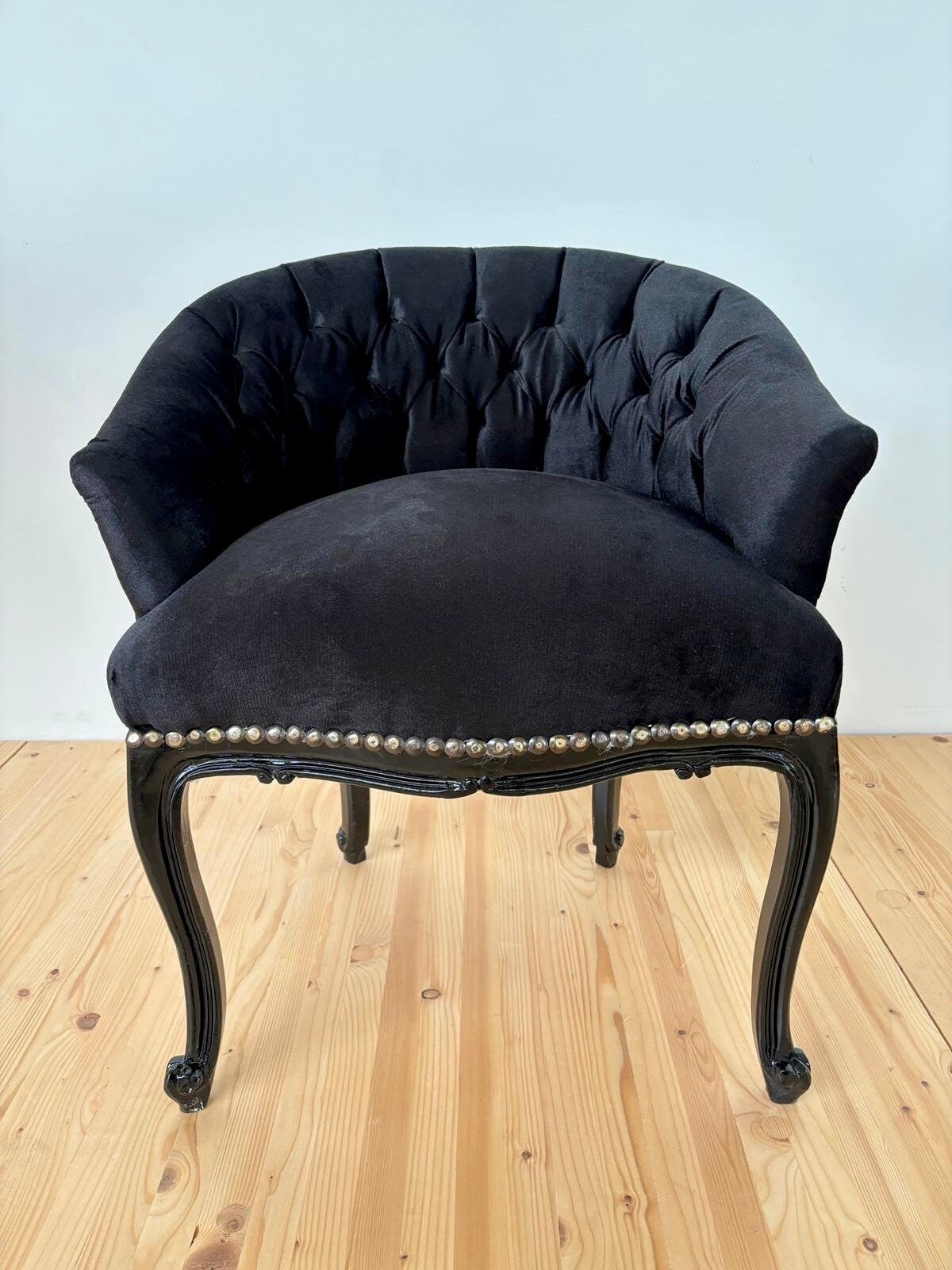 Cocktail Chair Tufted Velvet Black French Baroque Rococo Style in Jungle Zebra Print at Back Lounge Bar Chair in Tufted Velvet Black