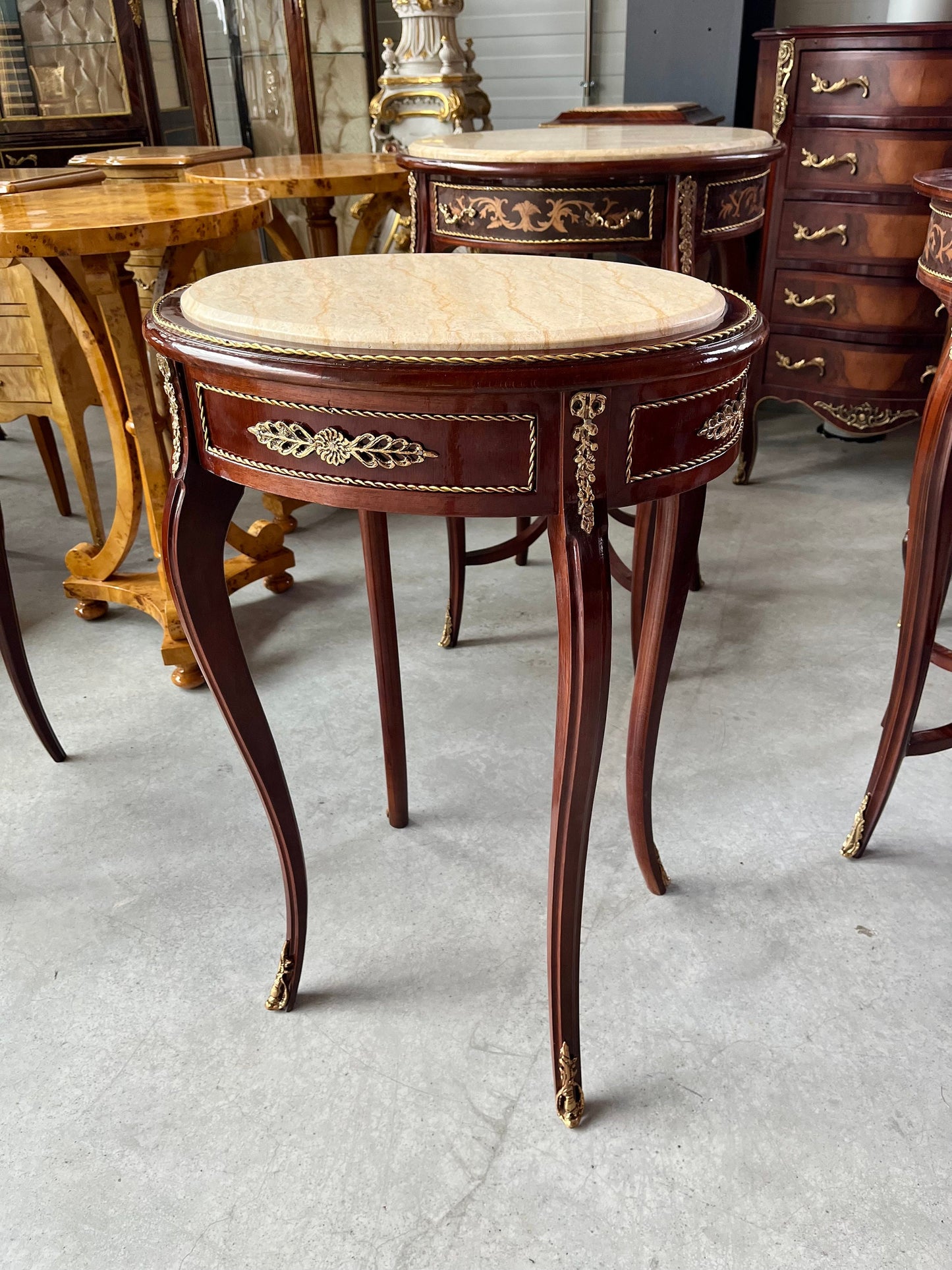 Oval Marble Top Table, Side Table Marble Top, French Louis Baroque Style Wooden Tea Table Beige Color Marble Top Side Table