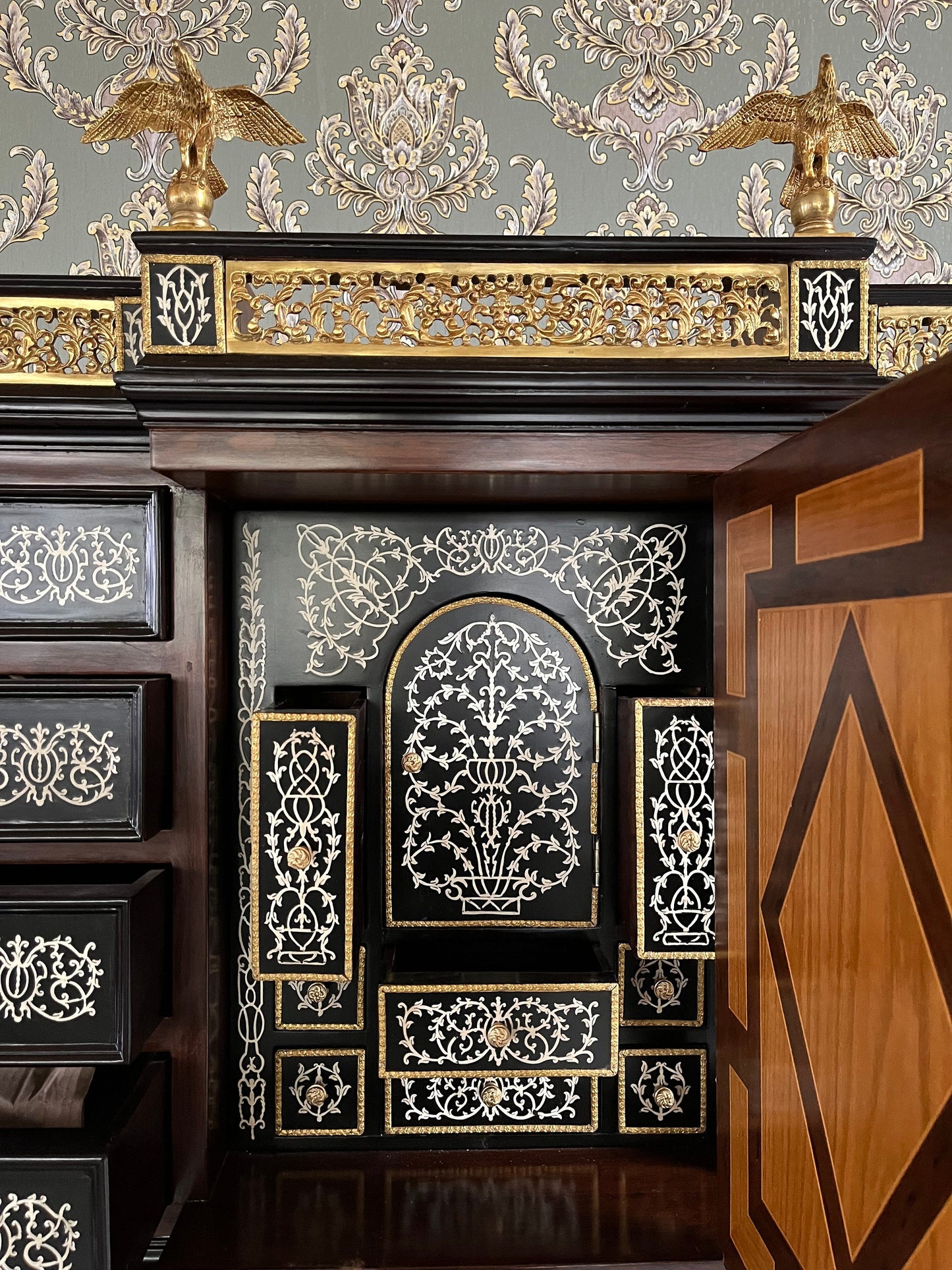 Secretary Desk Antique Baroque Style with Organizational Shelf Deluxe Wooden Table Nable Piece for Home Decor- LIMITED EDITION