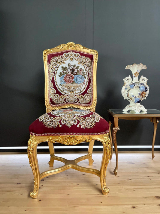 Accent Chair Antique Style Gold Finish Dining Chair Red Baroque Rococo Style Chair in Red Italian Baroque Style for Home