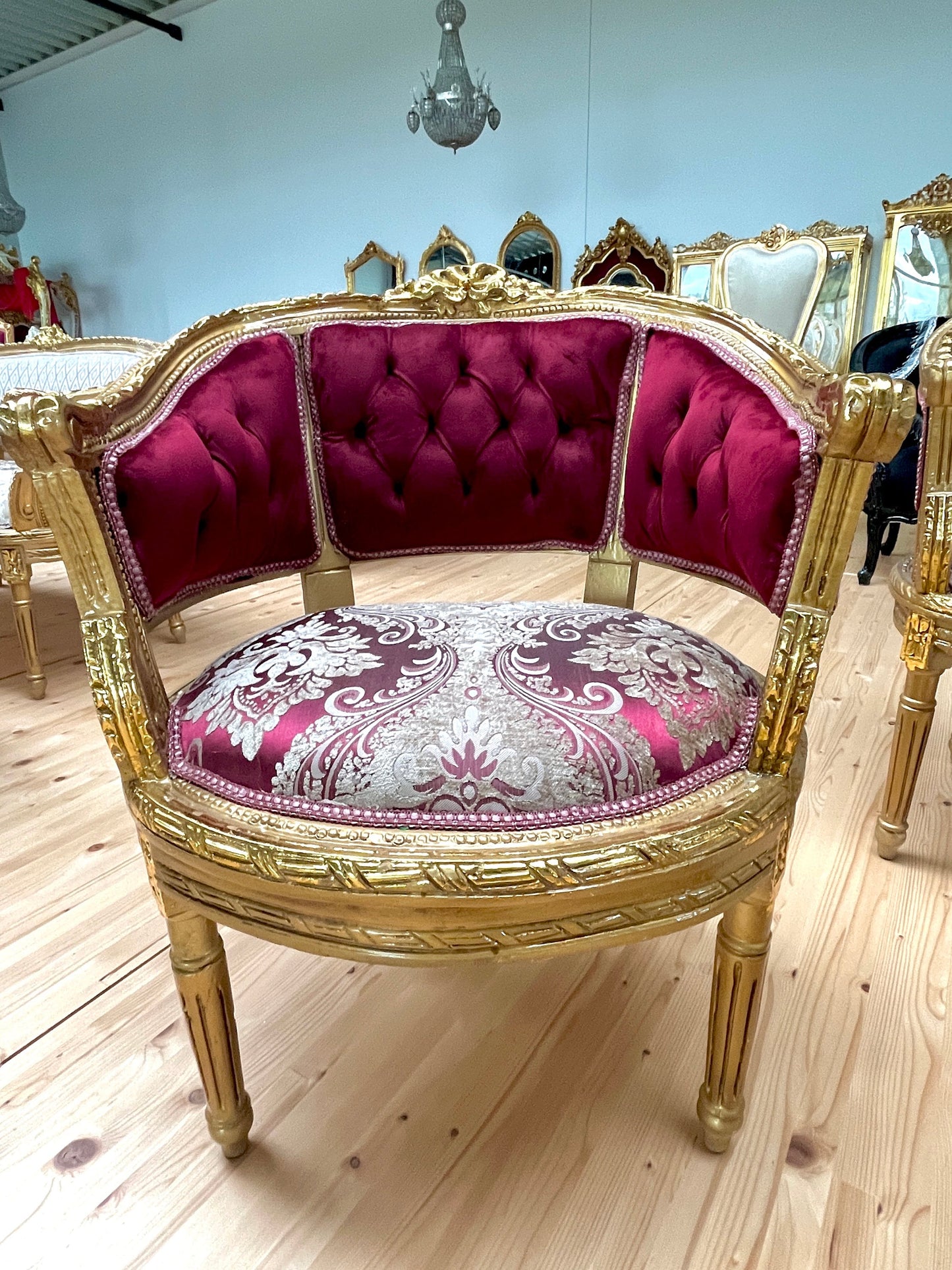 Sofa Set Red French Baroque Style Lounge Sofa Set in Bordeaux Floral Color French Settee for Lobby Living Room