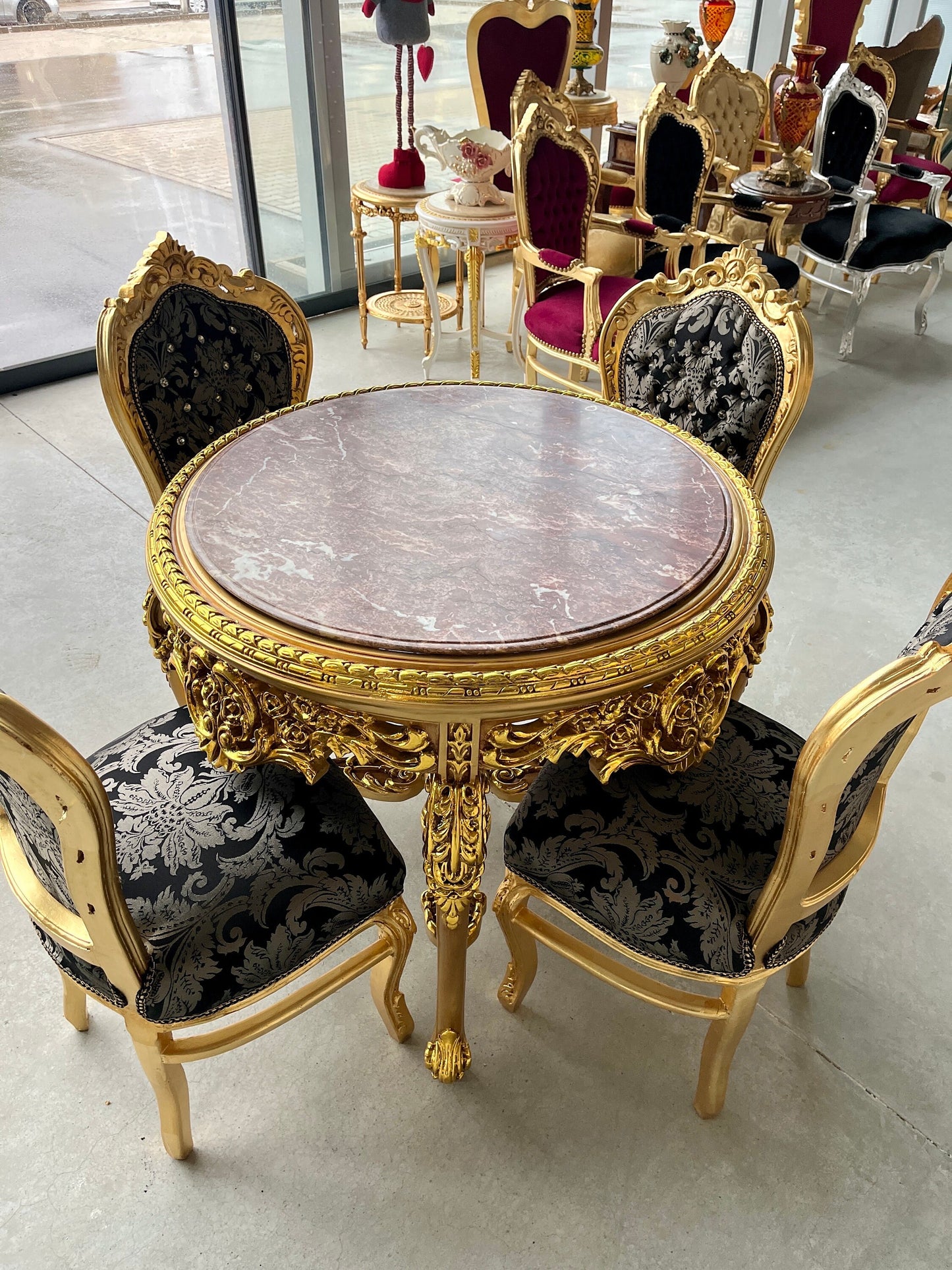 Round Table Retro Baroque Rococo Style Marble Top French Antique Style Wooden Table Gold Finish for Home Decor