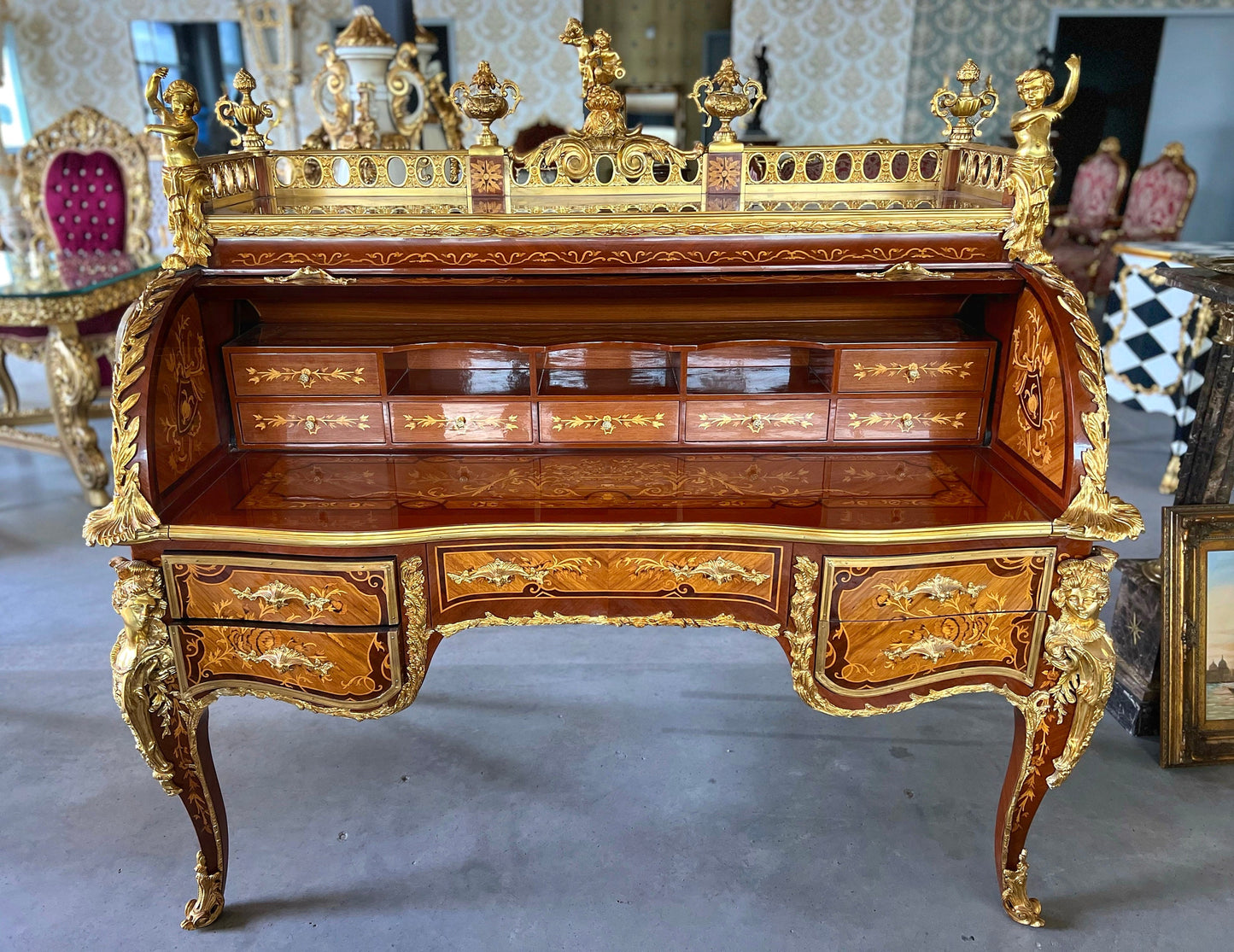 Deluxe Sekretär im antiken Barockstil mit Organisationsregal/ Deluxe Antique Baroque Style Secretary Desk with Organizational Shelf