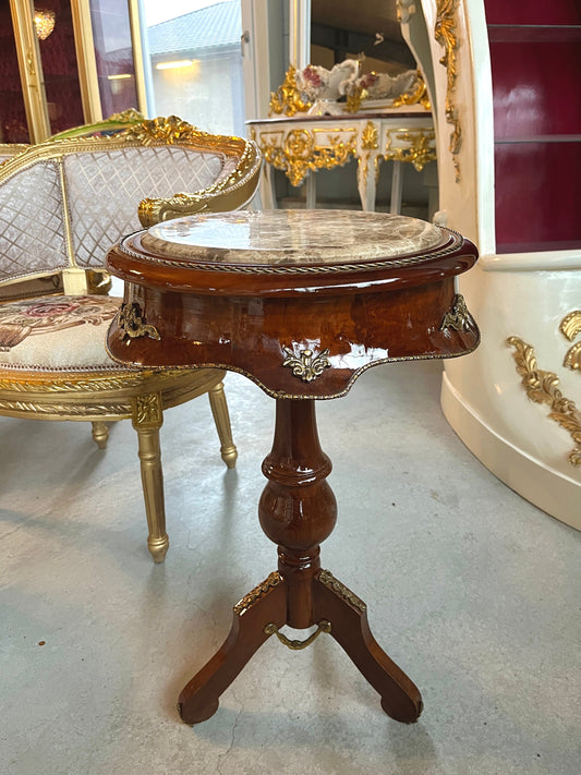 Small Side Table Marble Top Retro Baroque Style Tea Table Café Table Antique Style Wooden Table with Marble Top for Home Decor
