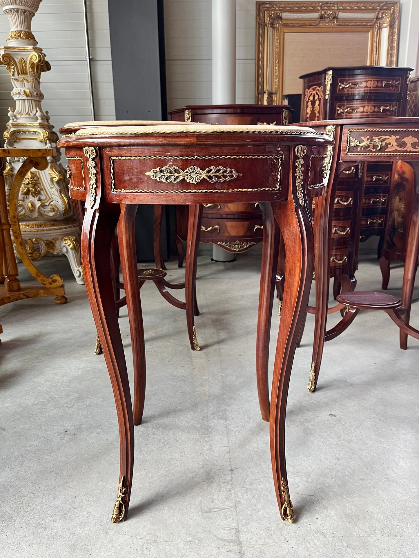 Oval Marble Top Table, Side Table Marble Top, French Louis Baroque Style Wooden Tea Table Beige Color Marble Top Side Table