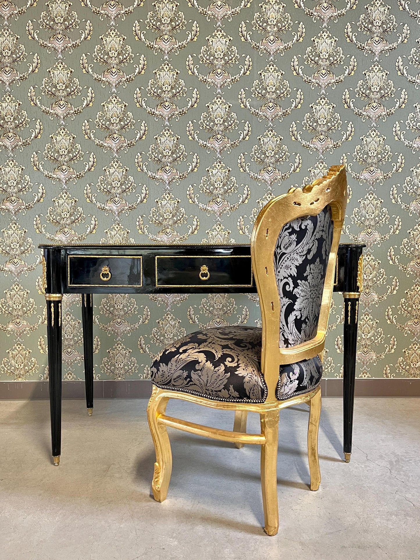 Antique Style Desk in Black & Red Handmade Baroque Writing Table 3 Drawers Italian Style Desk With Brass Ornaments Handles for Home Decor