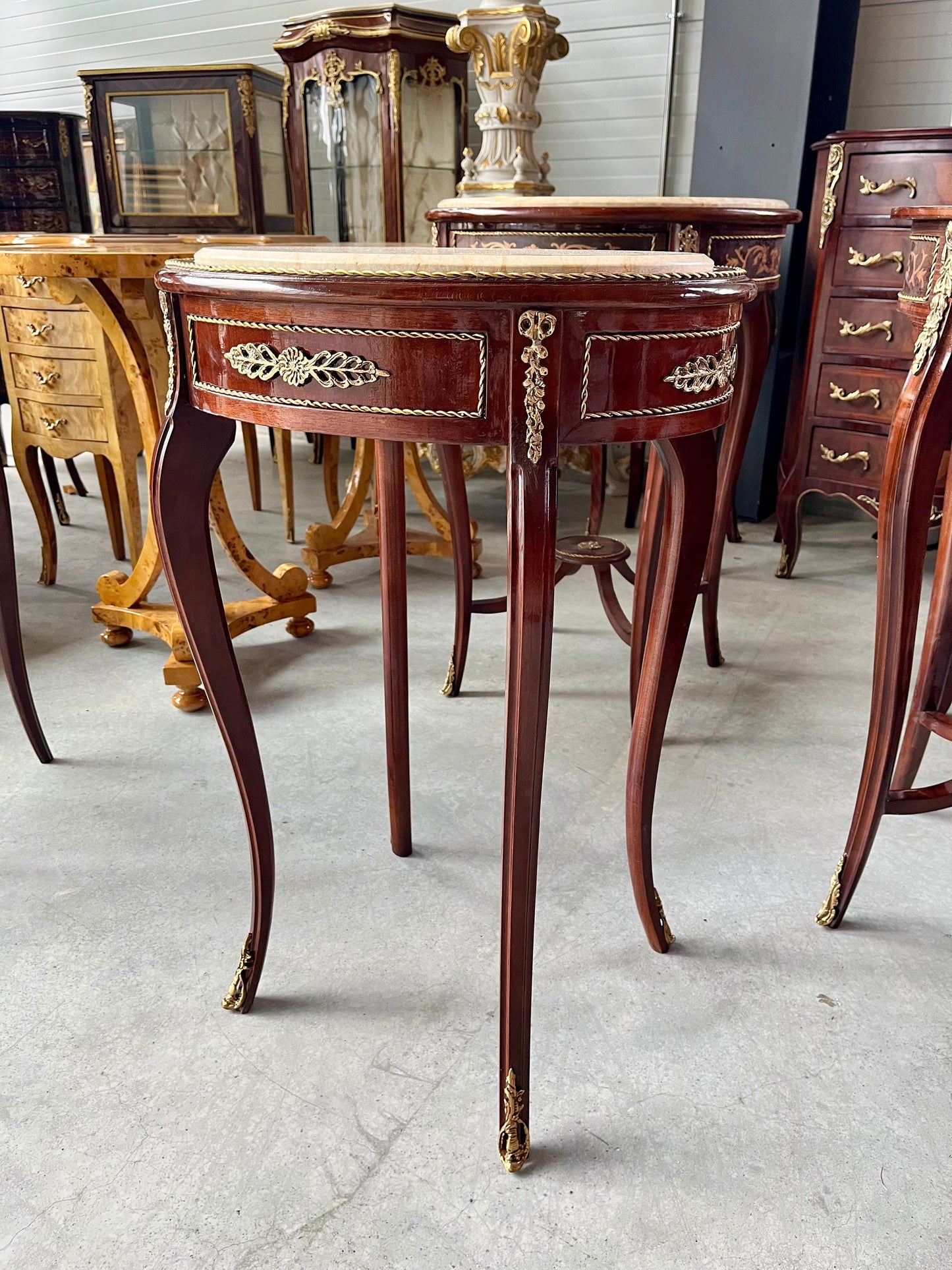 Oval Marble Top Table, Side Table Marble Top, French Louis Baroque Style Wooden Tea Table Beige Color Marble Top Side Table