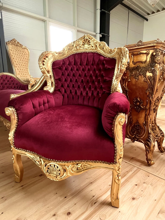 Accent Armchair Velvet Red French Louis Style in Gold Finish Santa Xmas Red Chair Baroque Rococo Style For Holiday Decor Xmas Party Event