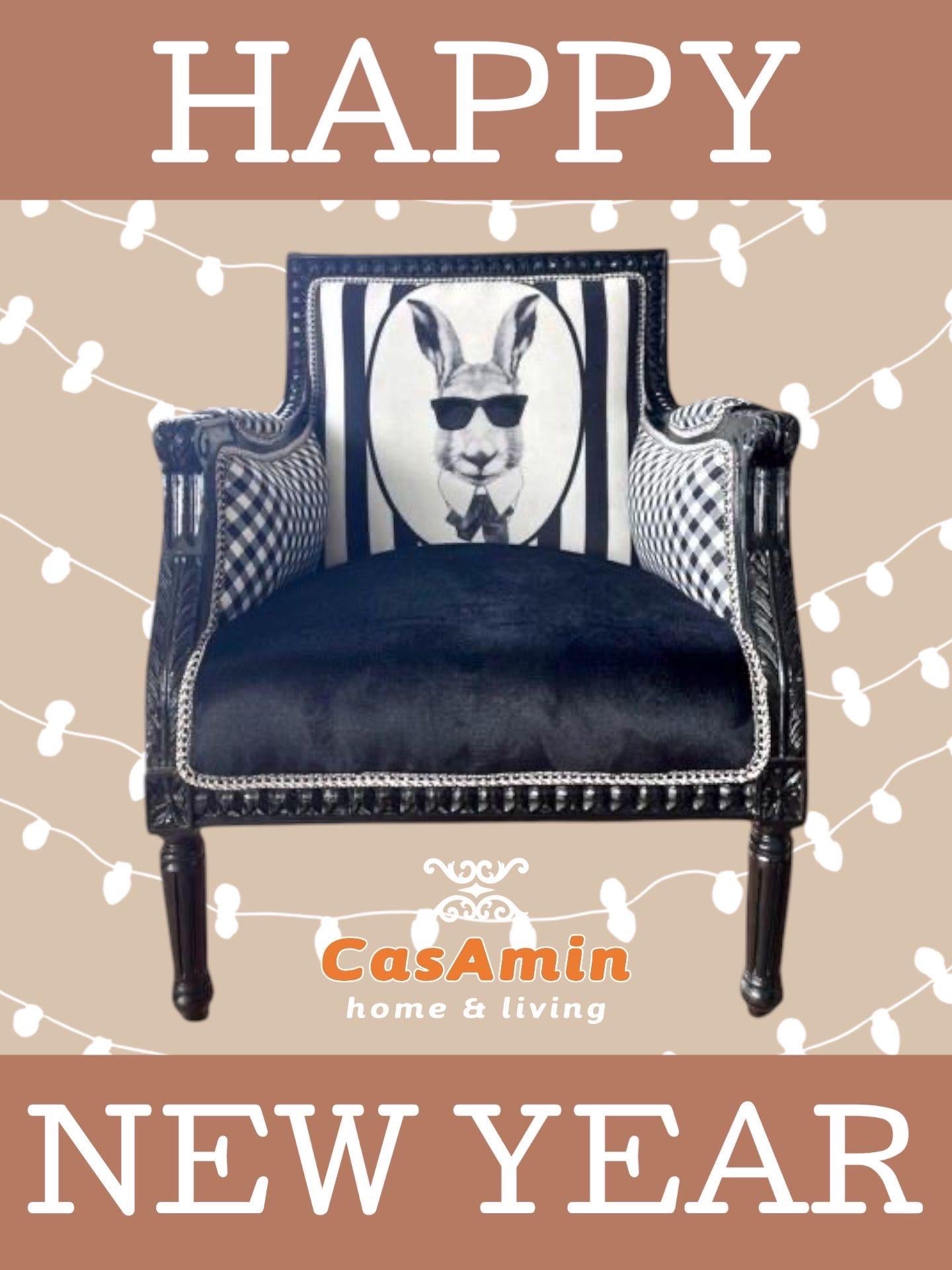 Armchair Classic Baroque Style in Black & White Velvet Cool Rabbit Print Square Armchair for Birthday Party Special Event Commercial Decò