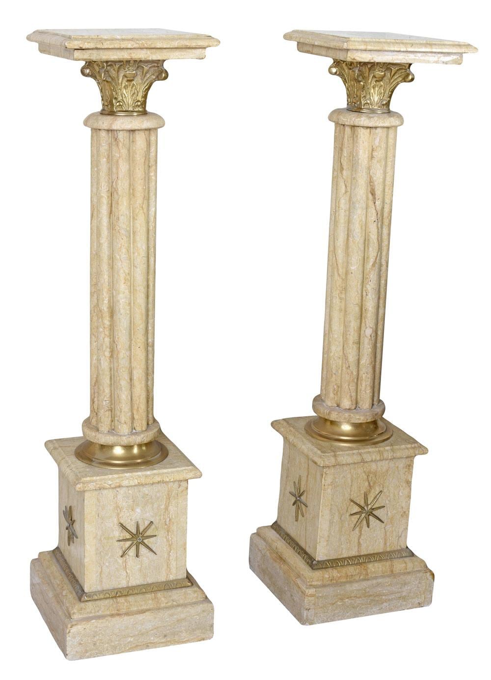 Marble Pillar with Bronze Royal Marble Column French Pillar for Living Room Home Decor