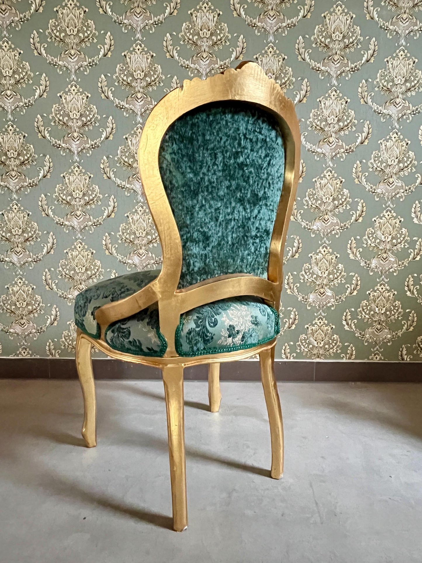 Accent Chair Retro French Baroque Rococo Style Dining Chair Antique Style Reproduction Chair in Gold Finish Red Velvet Turquoise Velvet