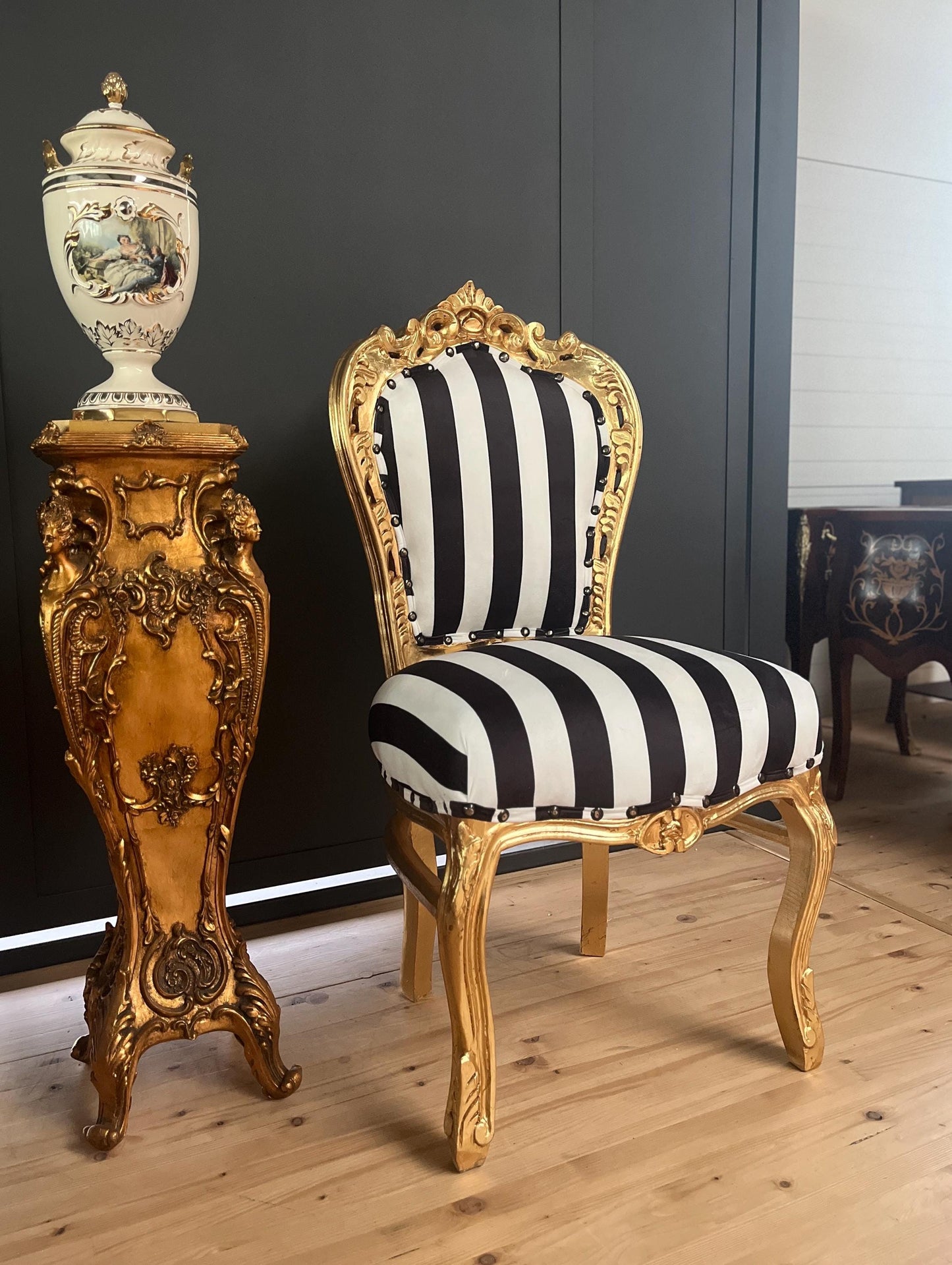 SPECIAL ORDER - Black White & Gold Series of Display Cabinet, Chest of Drawer, Chair, Small Bench and Art Décor Table For Stylish Home Decor