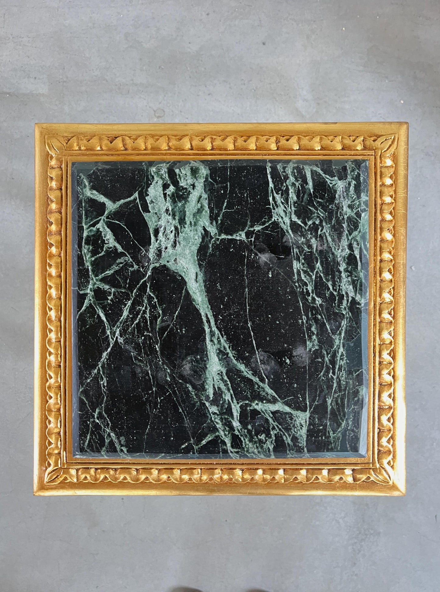 Square Side Table Marble Top Retro French Style End Table Gold Finish Barqoue Rococo Style in Greenish Marble or White Frame in Black Marble