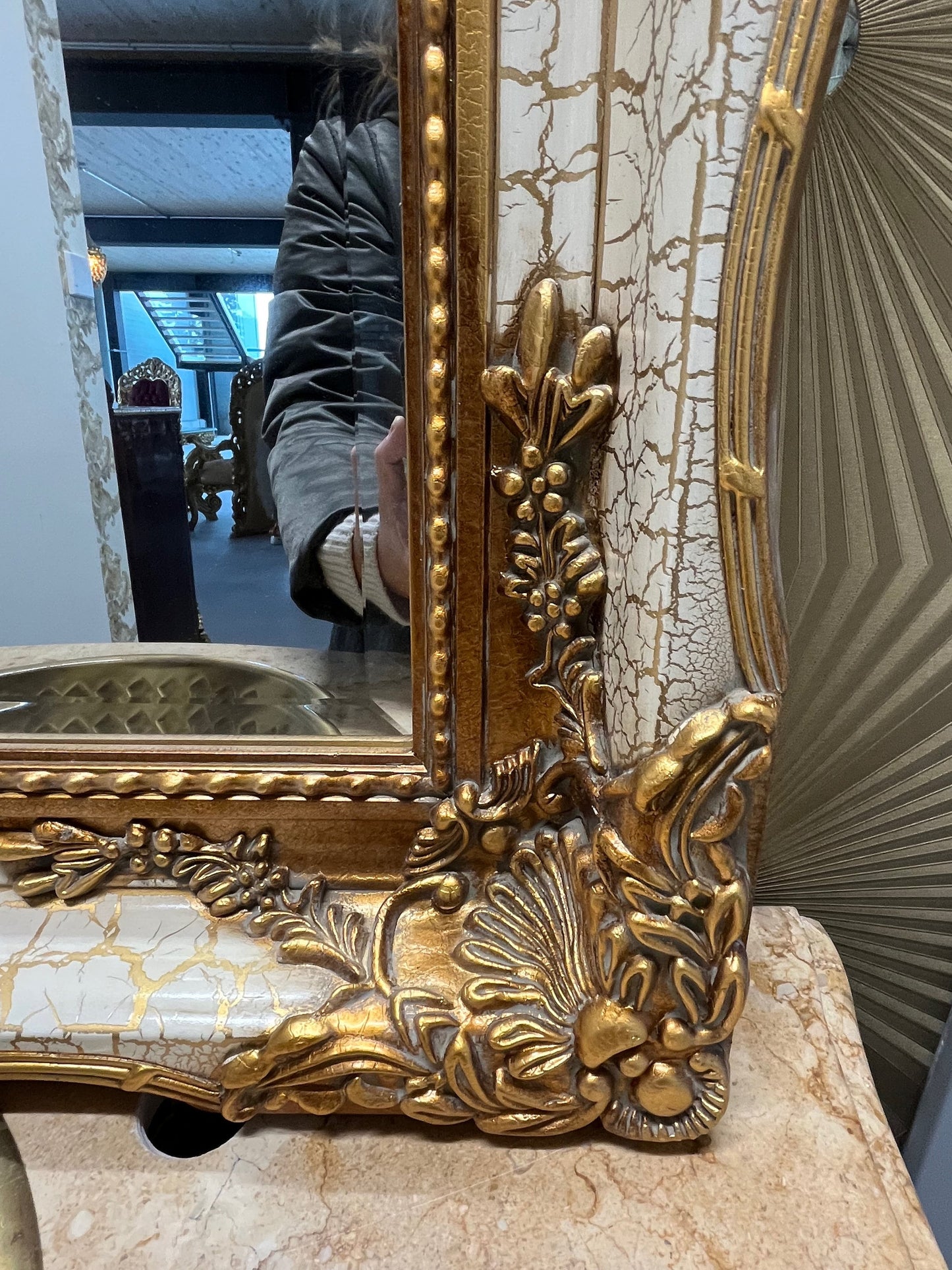 Washbasin Cabinet with Mirror Set French Baroque Style Marble Top Washbasin Cabinet Retro Home Decor in Brown