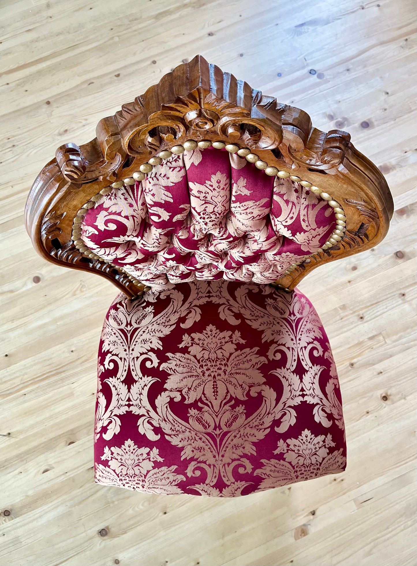 Accent Chair French Louis XV Baroque Style Dining Chair Handmade Antique Style Chair in Red Flower Pattern for Dining Room Chair Home Decor