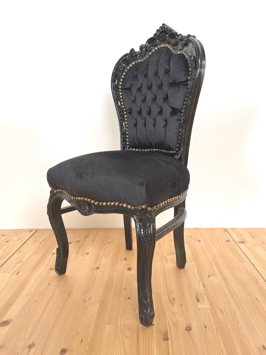 Accent Chair Black Velvet French Louis XV Style Chair Baroque Rococo Style Dining Chair Antique Style Reproduction Chair in Black
