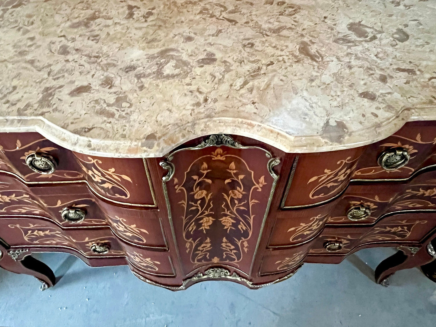 Chest of Drawer Nostalgic French Baroque Style Wooden Cabinet with Marble at Top Antique Style Reproduction for Stylish Home Decor- Limited