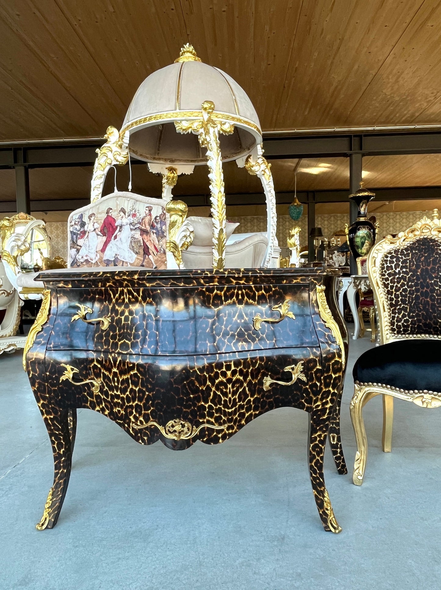 Chest of Drawer Louis XV Style in Leopard Print Dresser Retro Baroque Rococo Style Bedroom Kommode in Brown Leopard Print Collection Decor