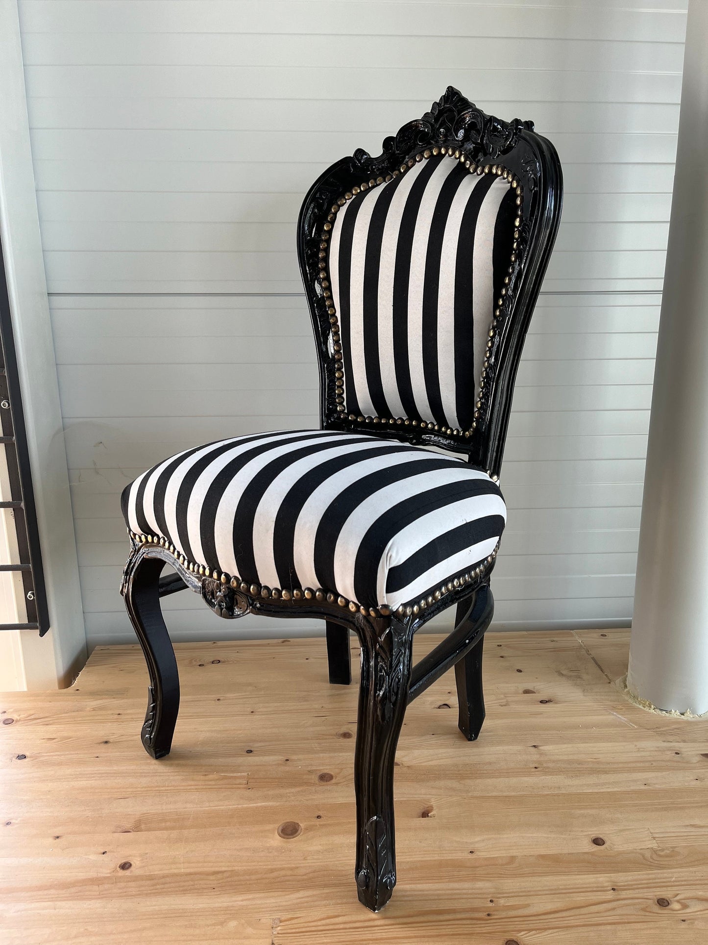 Accent Chair Black Stripe French Louis XV Style Dining Chair Classic Baroque Style