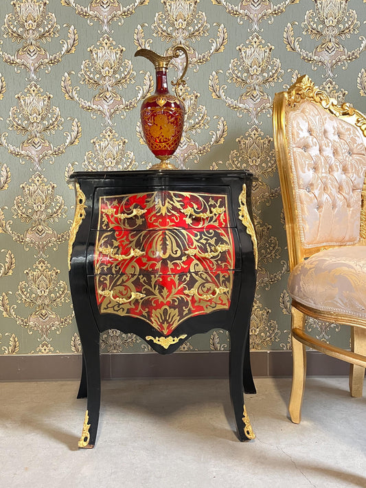 Chest of Drawers in Black Antique Baroque Style Handmade Night Stands Colorful Painting Front Side Table With Bronze Handles for Home Decor