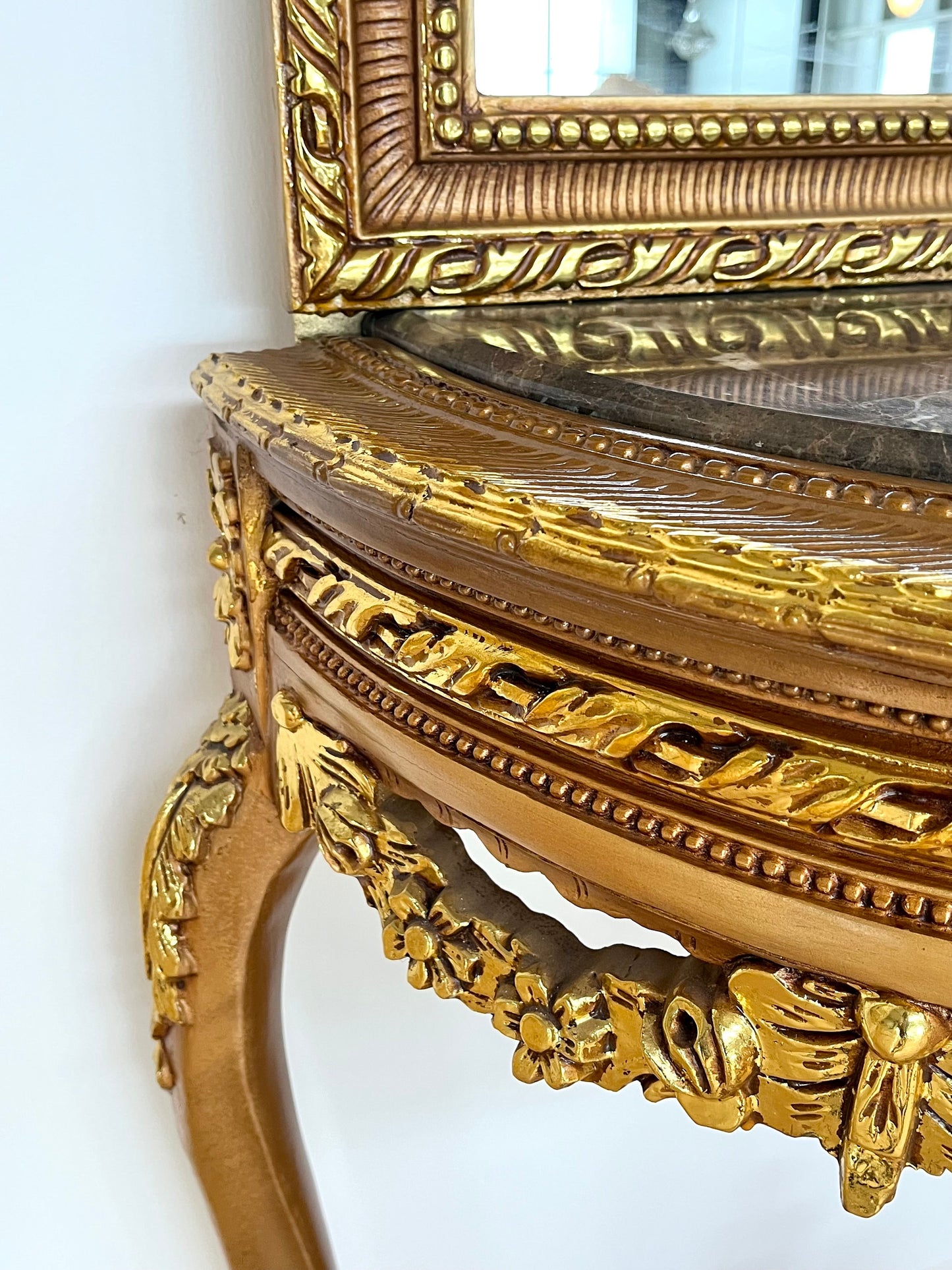 Konsolentisch mit Standspiegel Antik Barock Handarbeit Stil / Console Table with Standing Mirror Antique Baroque Handmade Marble Top