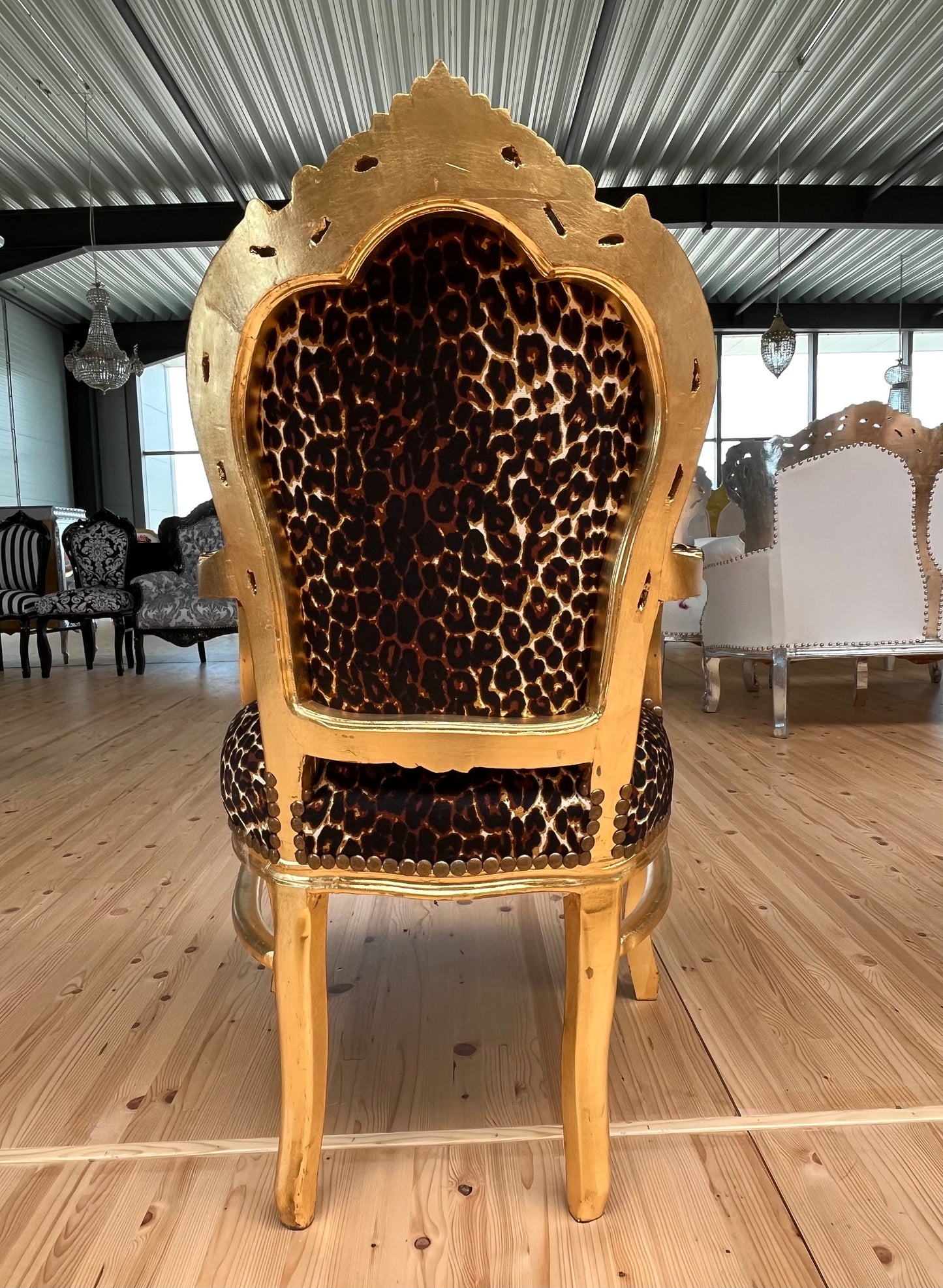 Französischer Sessel im Louis-Barock-Stil / French Louis Baroque Rococo Style Armchair - Gold Leopard