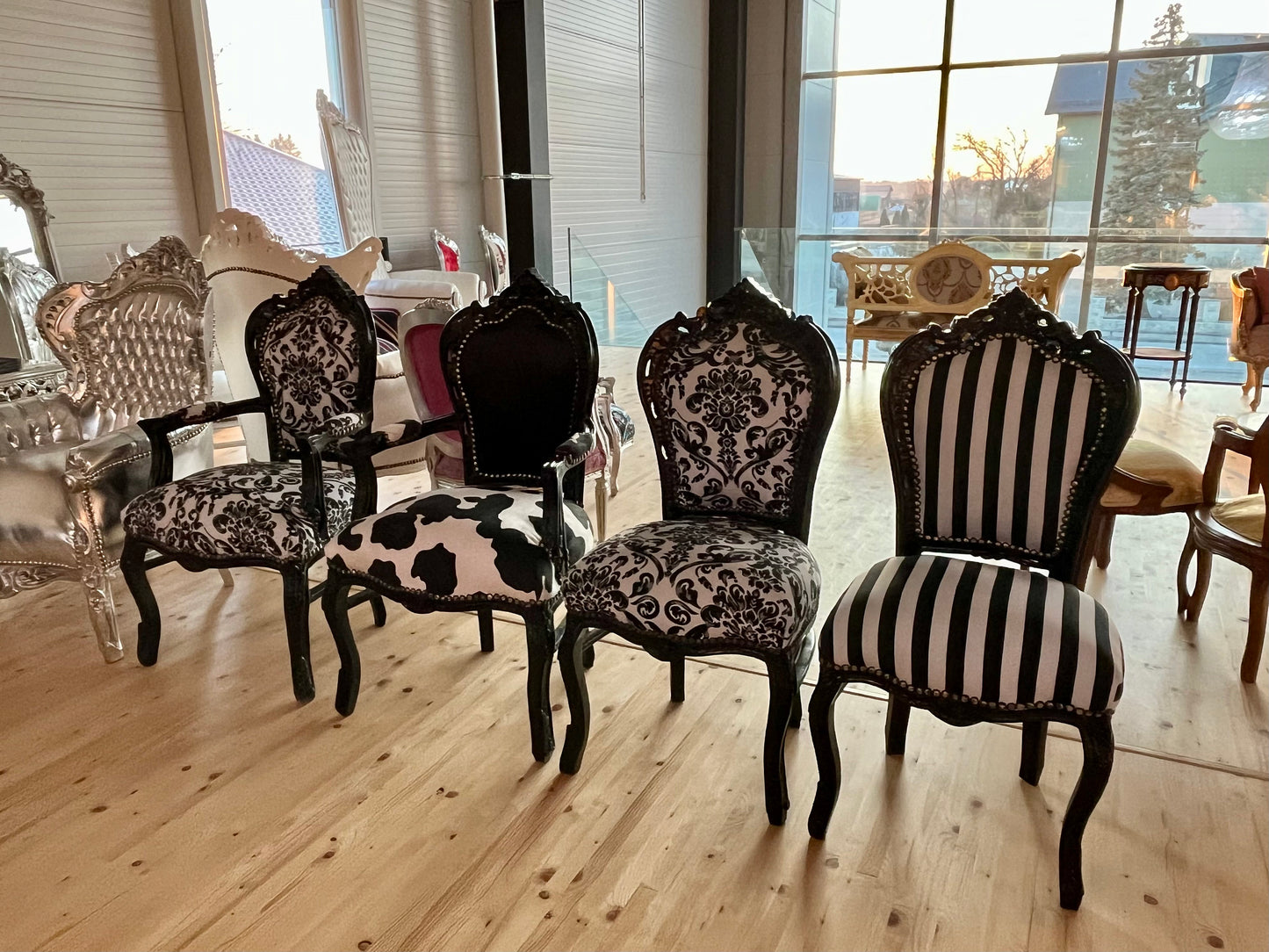 Armchair French Louis Style Black Velvet Dining Chair Baroque Rococo Style Armchair in Animal Print for Home