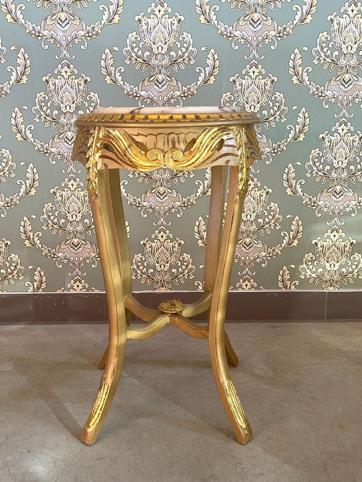 Small Side Table Baroque Rococo Style with Marble Top in Gold Finish Tea Table Coffee Table for Home Decor