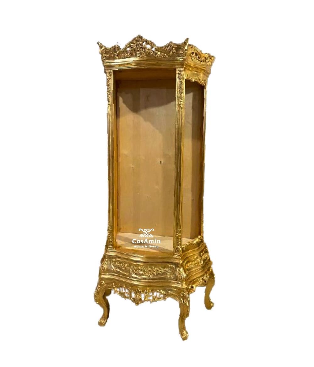Display Cabinet in Gold Wooden French Baroque Style Glass Showcase in Glass Mirror  Made-To-Order