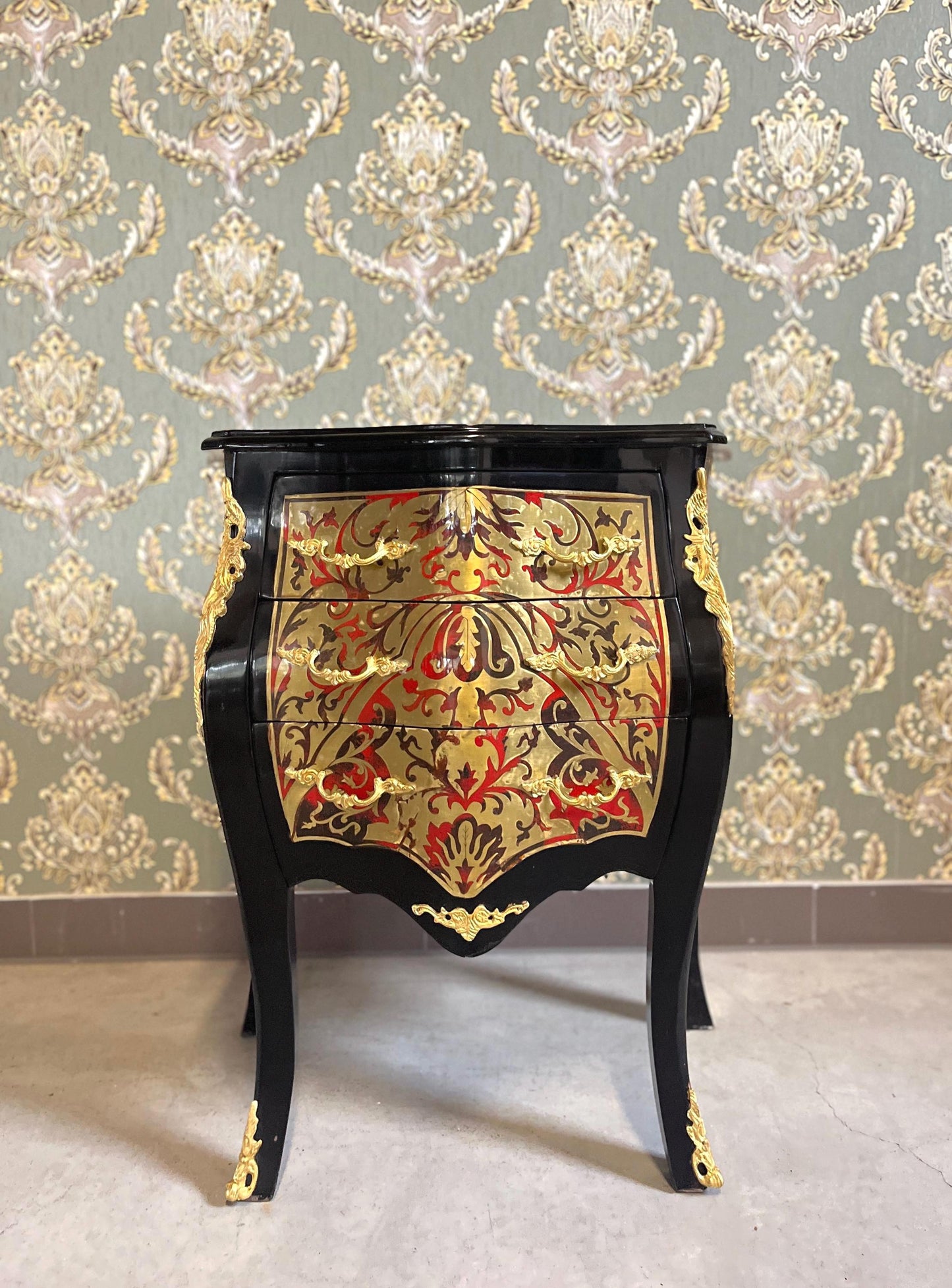 Luxury Chest of Drawers French Rococo Style Handmade Night Stand Gold Painting Front Display Side Table With Bronze Handles  for Home Decor