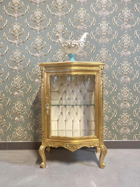 Showcase French Louis Style Display Çabinet in Gold Finish Retro Baroque Antique Style Glass Cabinet for Living Room Home Decor