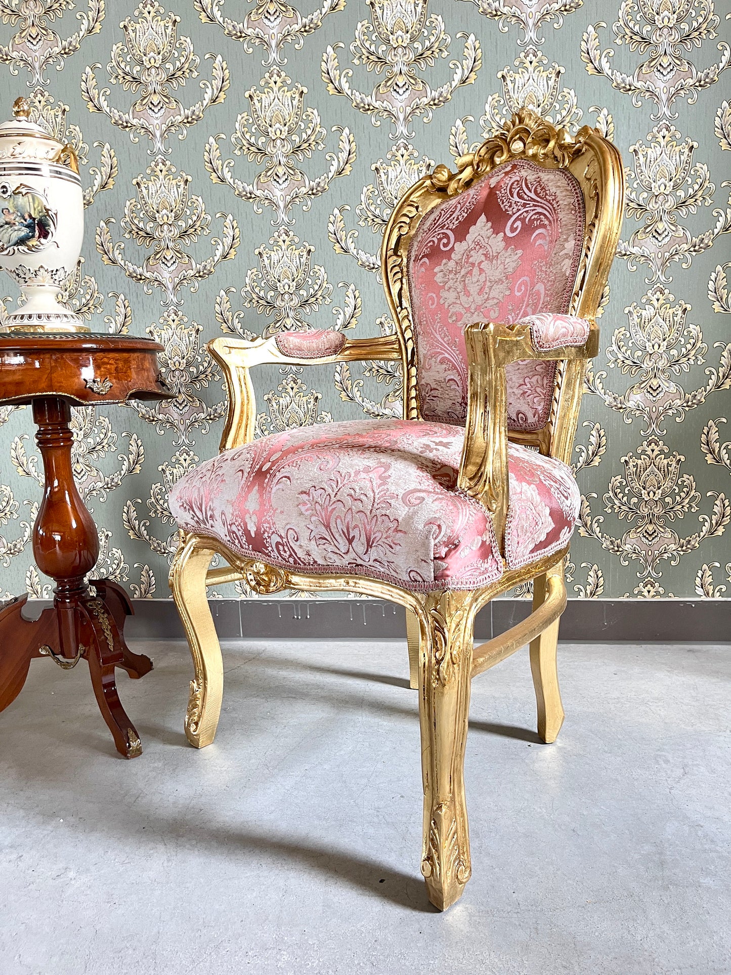 Armchair French Louis Style Accent Chair Baroque Rococo Antique Style in Pink or Turquoise Floral Pattern for Home Decor for Lodge Lobby