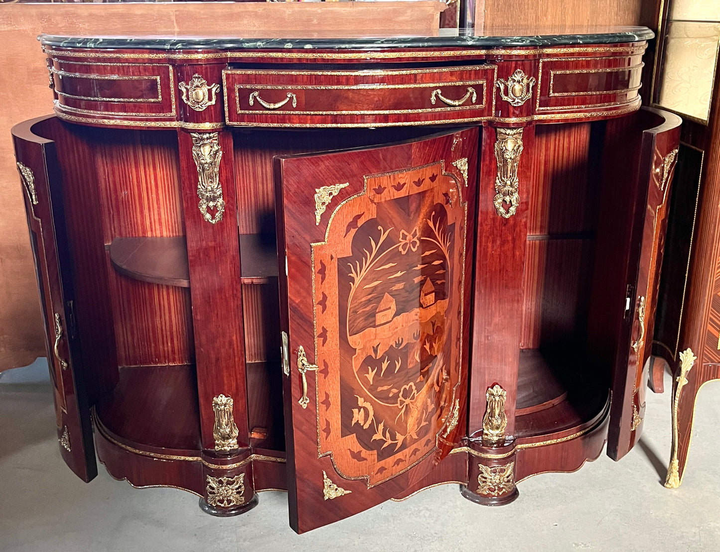 Wooden Cabinet Nostalgic Antique Style with Marble Slab Top Retro Baroque Style Cabinet for Home Decor or Commercial Decoration