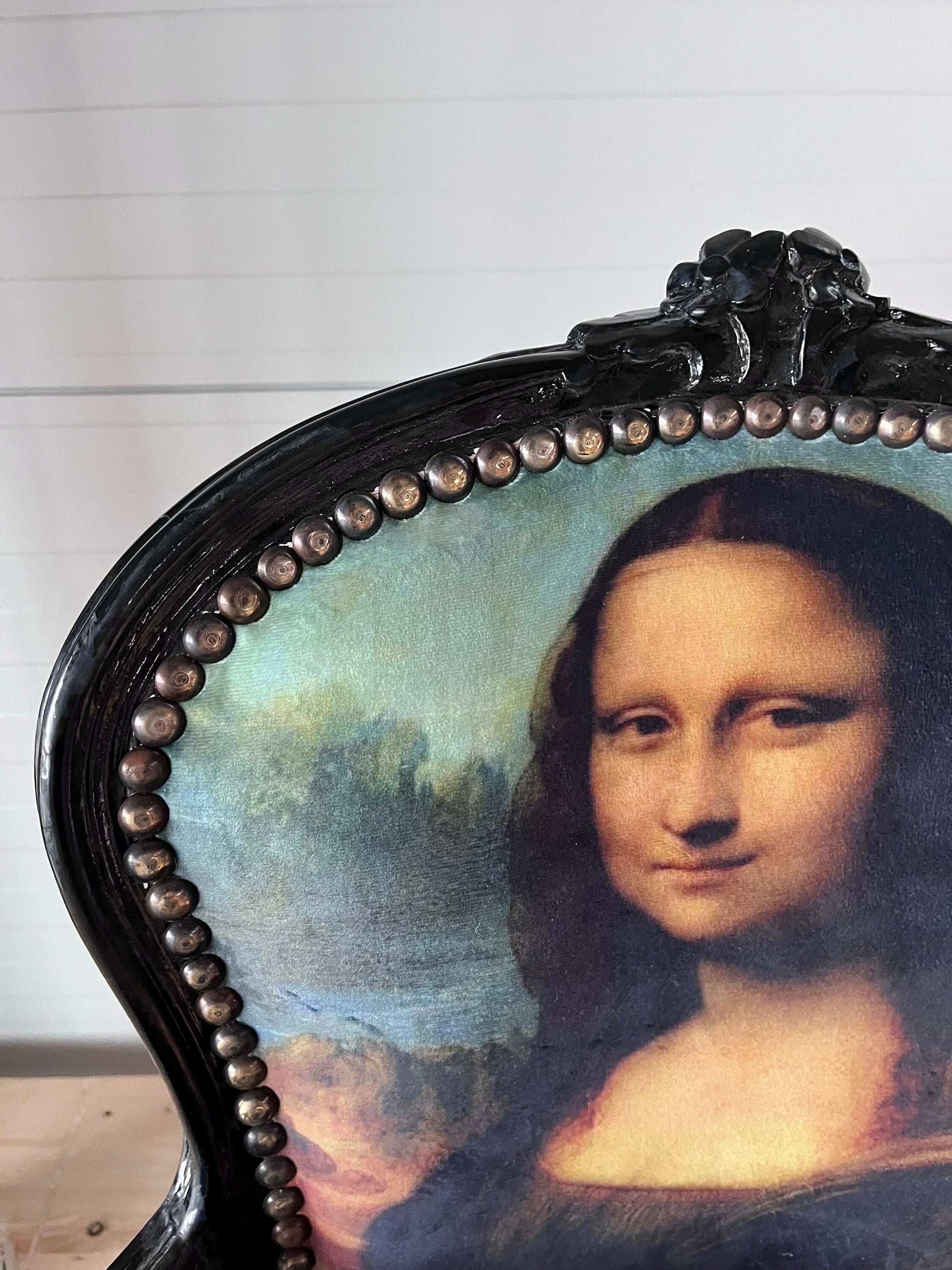 Armchair French Baroque Style Mona Lisa Print Retro Classic Handmade Style for Special Event or Decoration