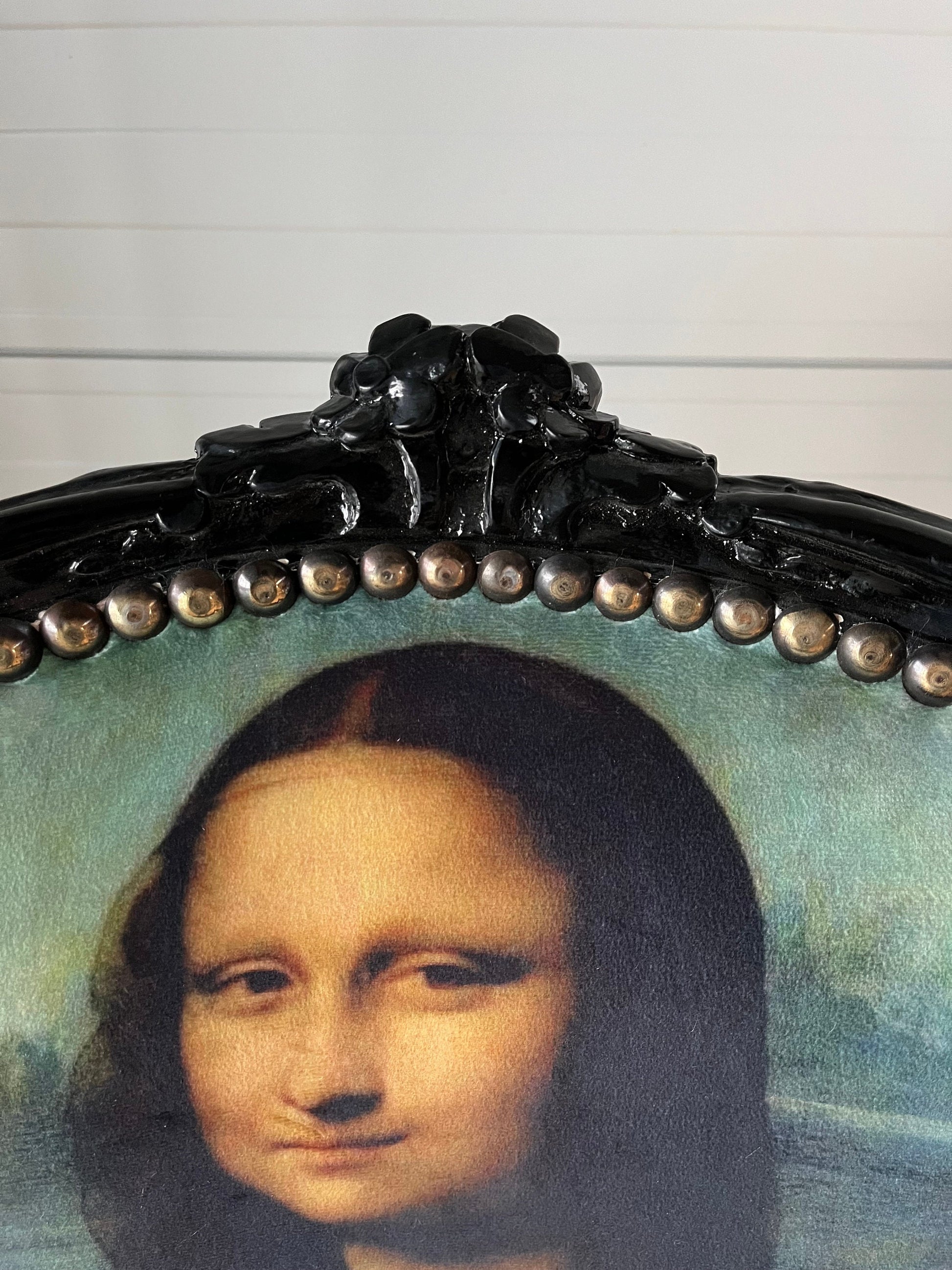 Armchair French Baroque Style Mona Lisa Print Retro Classic Handmade Style for Special Event or Decoration