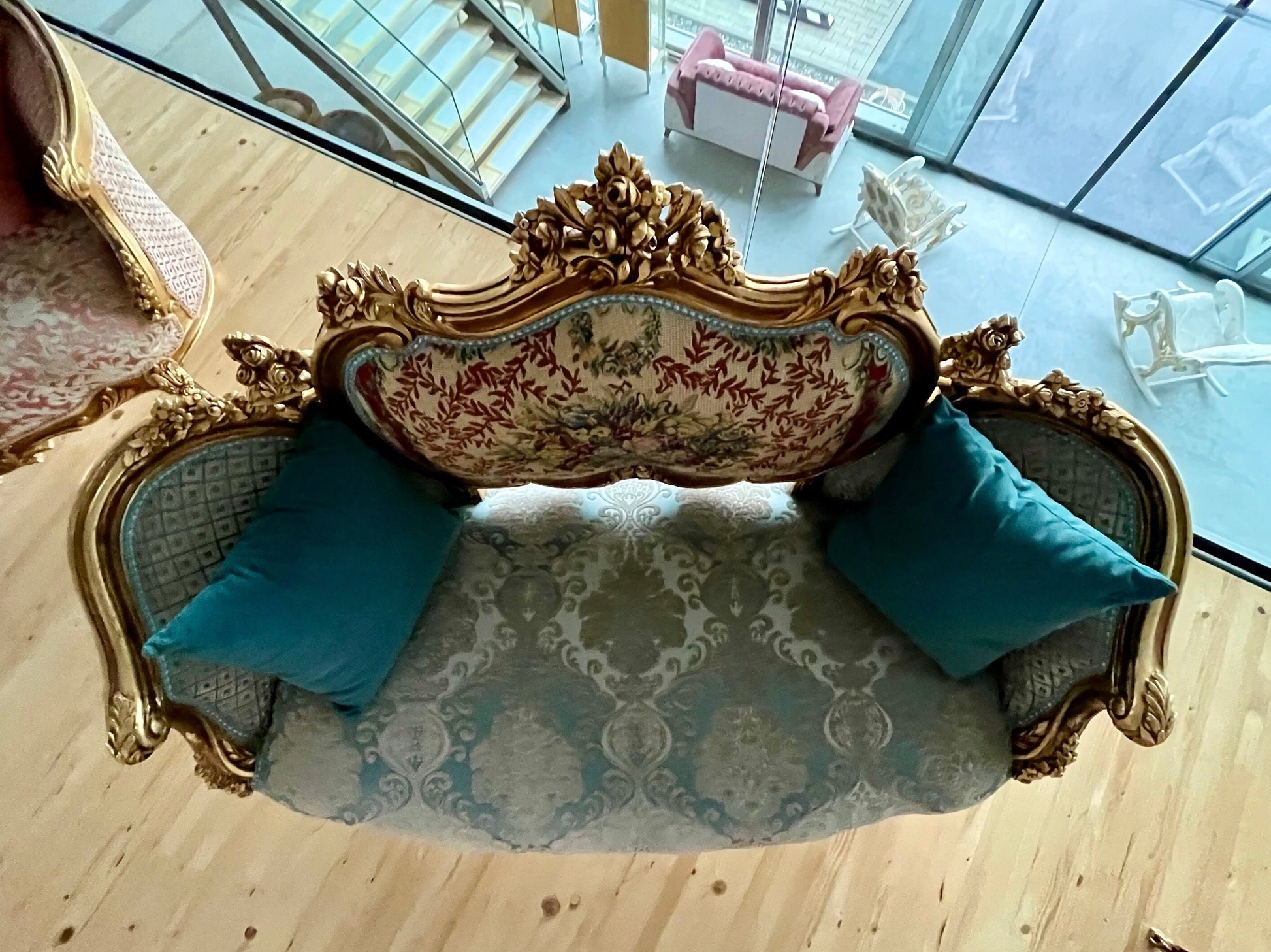 Love Seat French Louis Style Sofa Royal Baroque Style Settee for Home Italian Baroque Rococo Style Sofa in Blue Color for Lounge