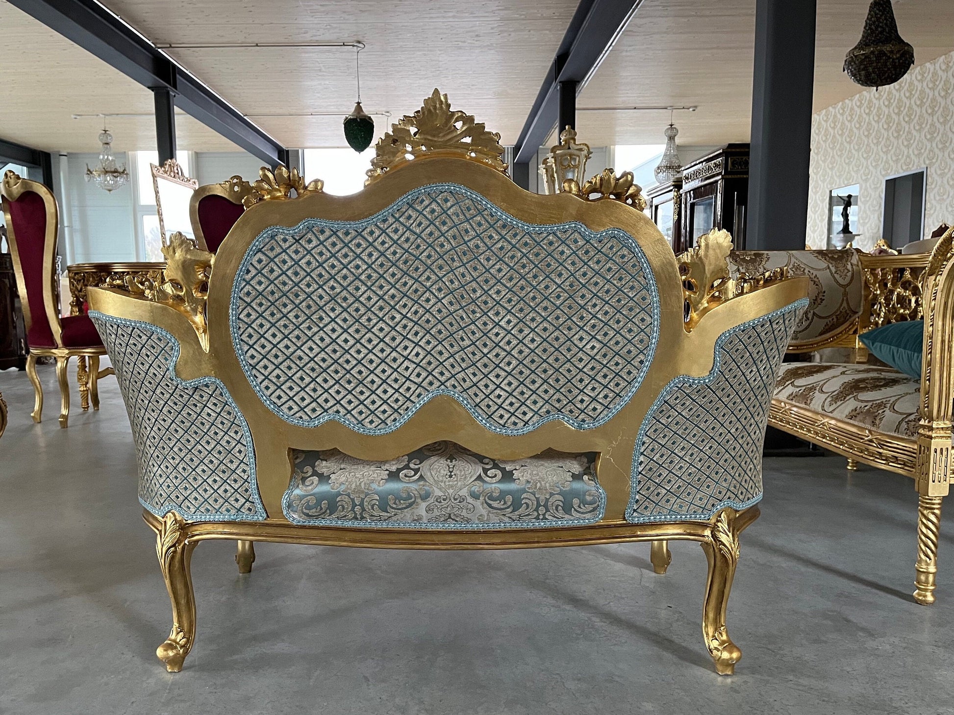 Love Seat French Louis Style Sofa Royal Baroque Style Settee for Home Italian Baroque Rococo Style Sofa in Blue Color for Lounge