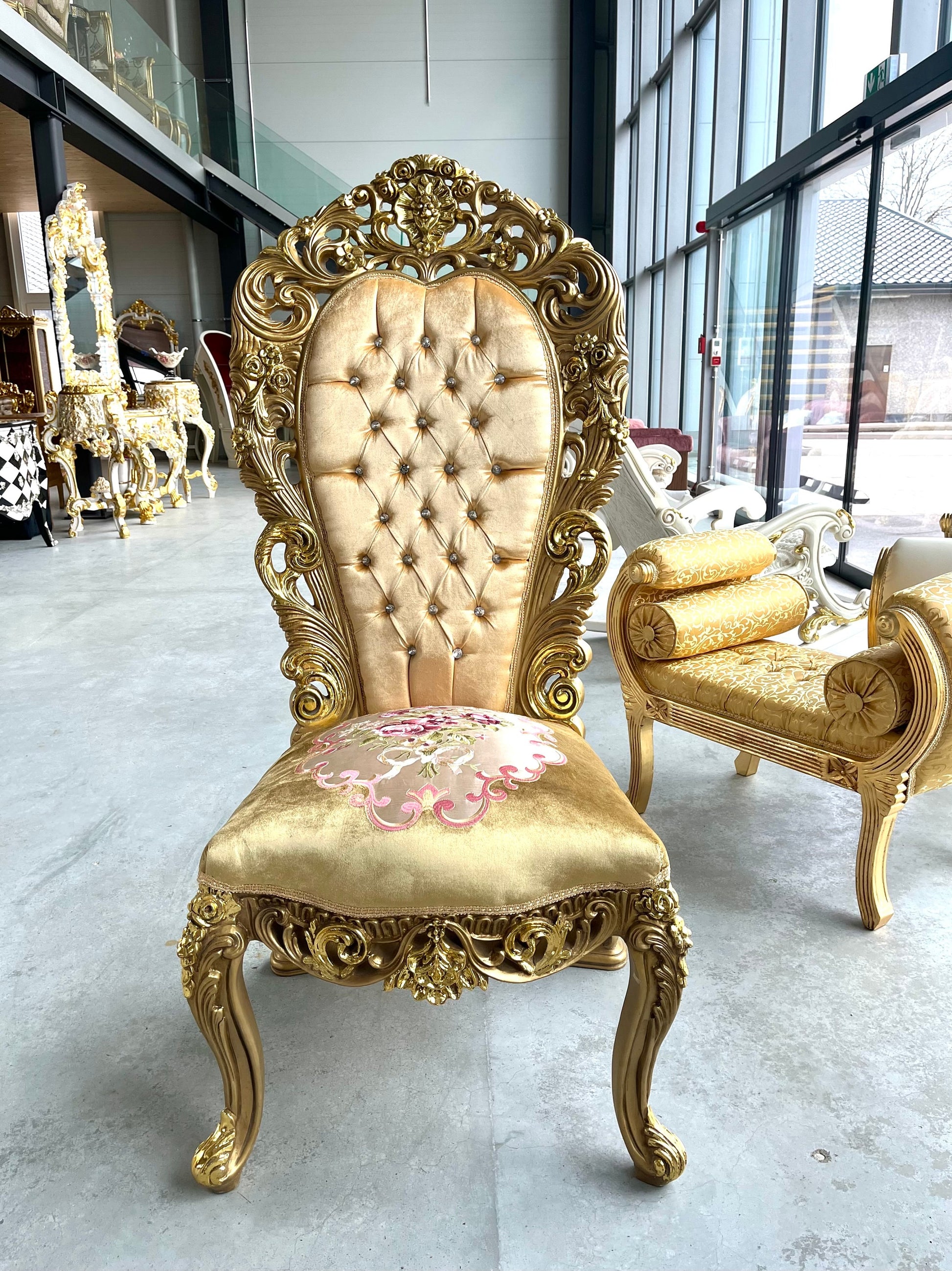 Italiaanse barokke antieke stijl koningstroon / Italian Baroque Antique Style Royal Throne- Gold