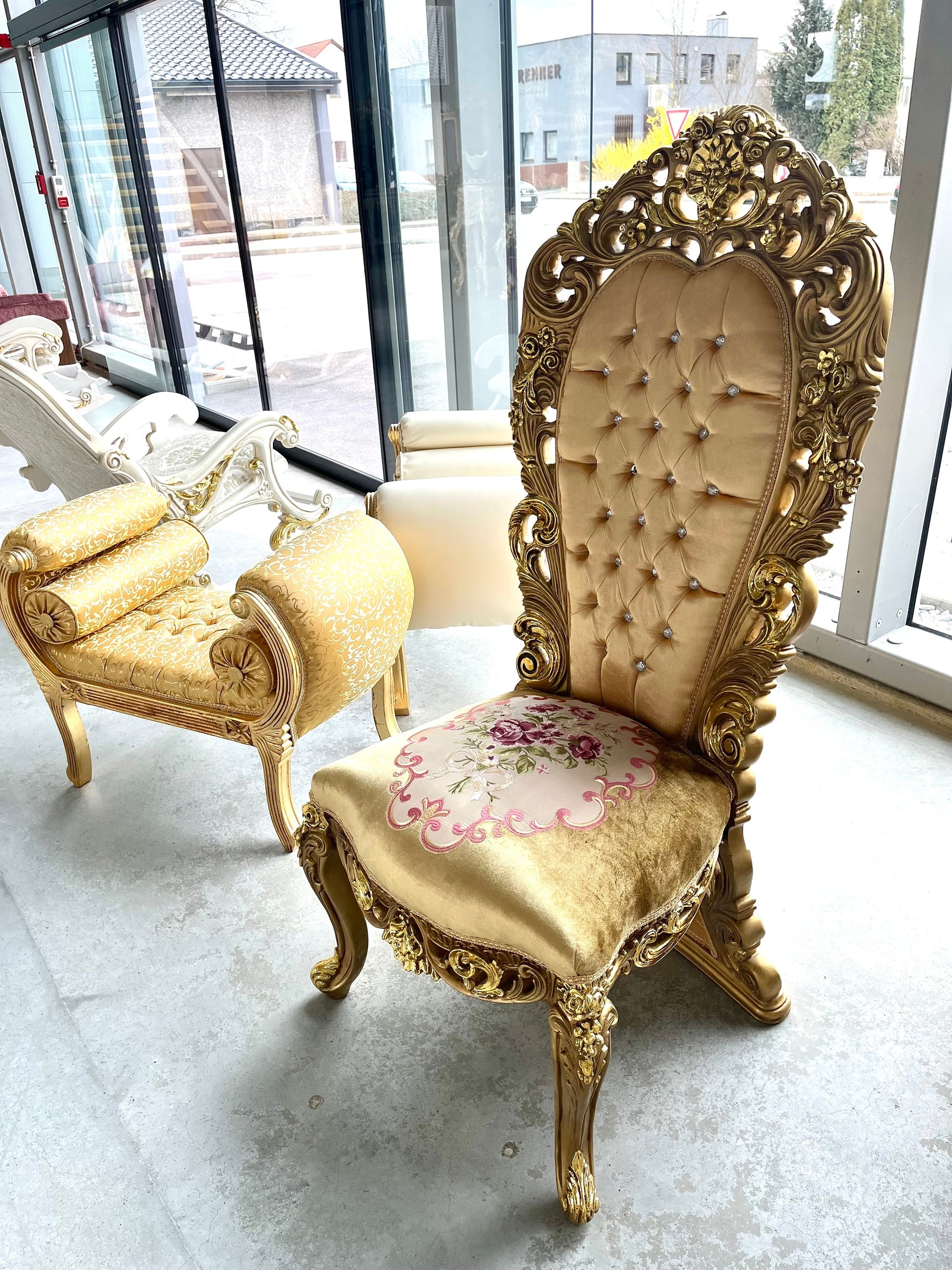 Italiaanse barokke antieke stijl koningstroon / Italian Baroque Antique Style Royal Throne- Gold