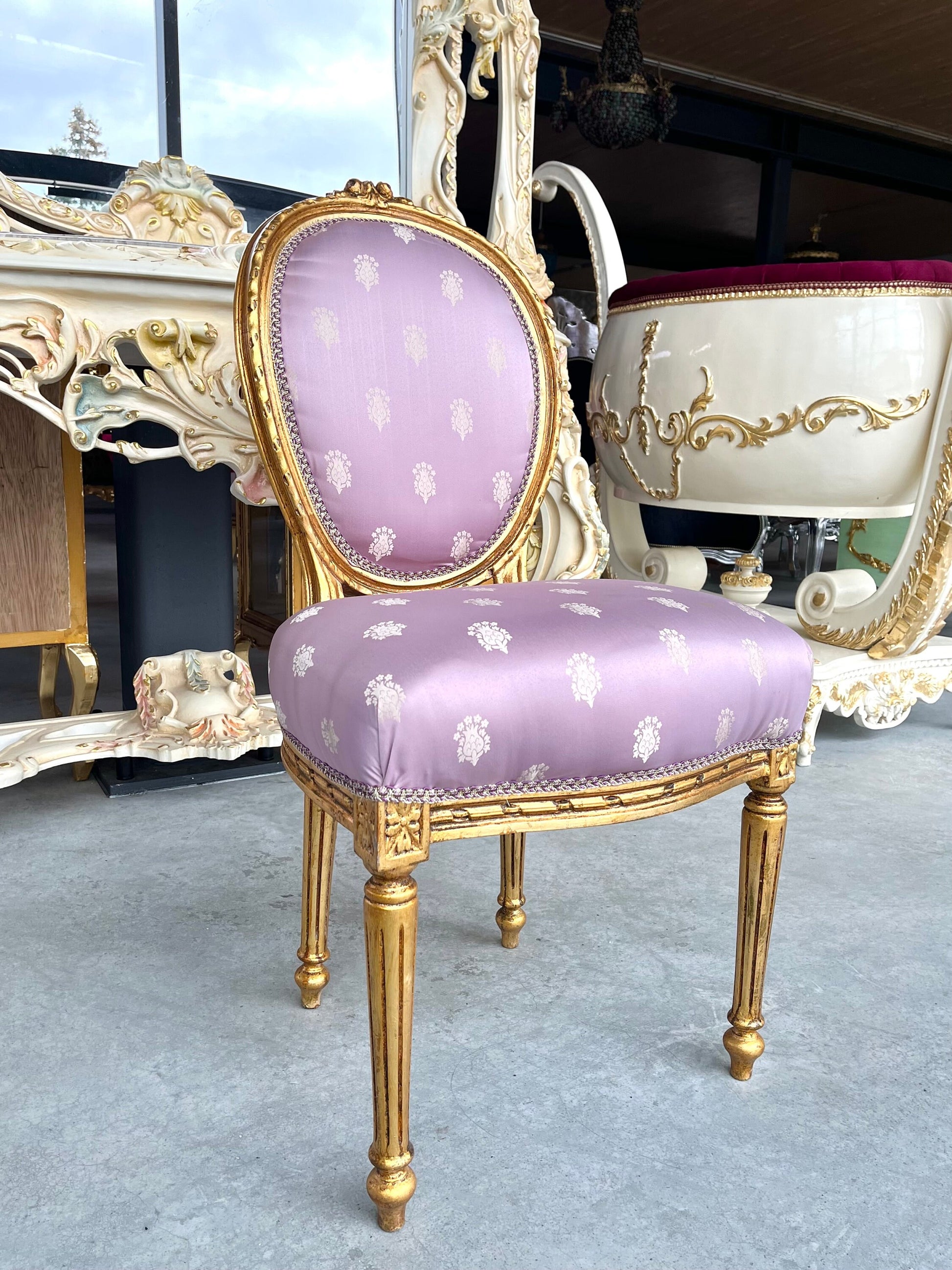 Esszimmerstuhl im französischen Barockstil / Fench Baroque Style Dining Chair- Rosa