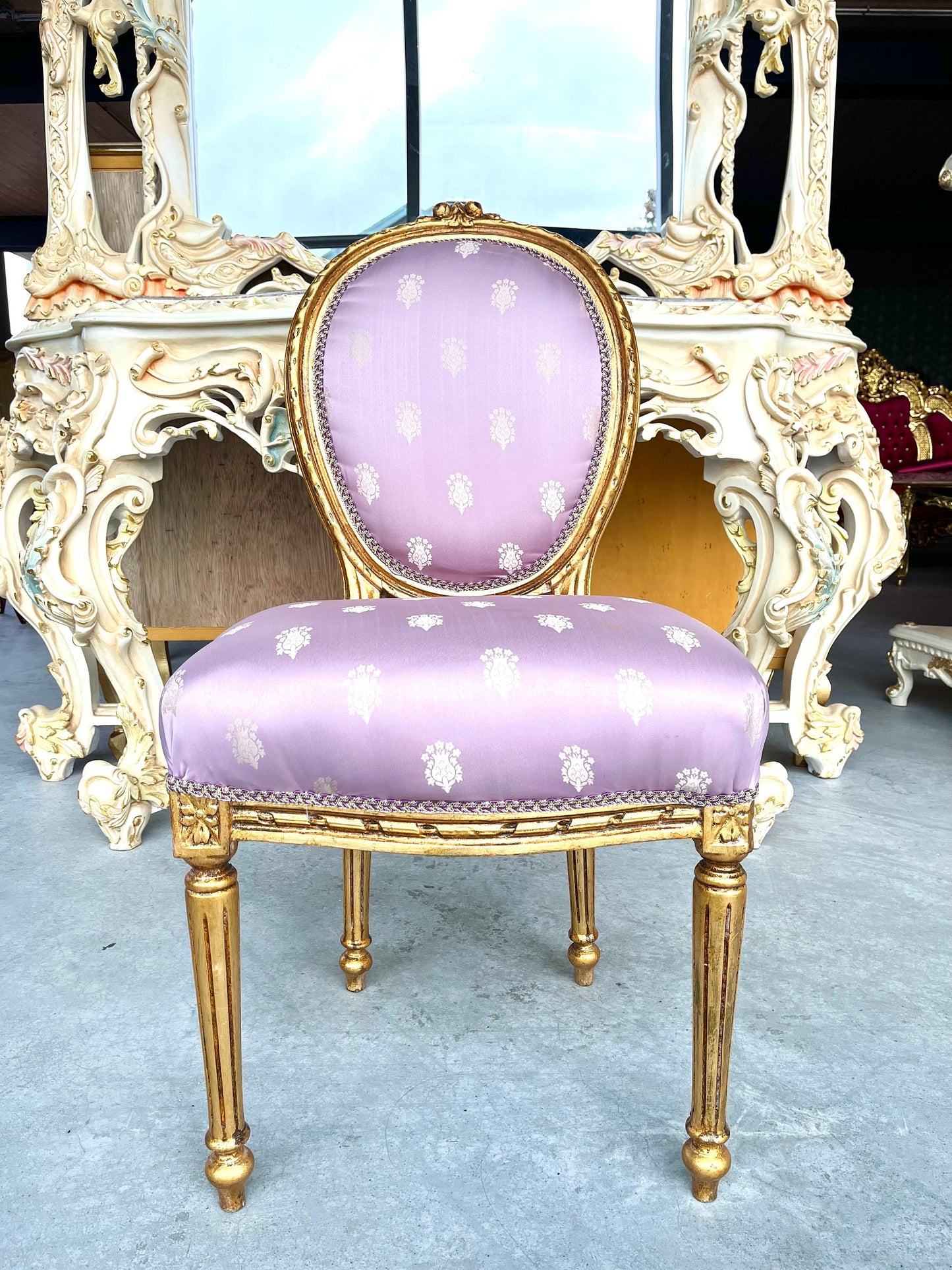 Esszimmerstuhl im französischen Barockstil / Fench Baroque Style Dining Chair- Rosa
